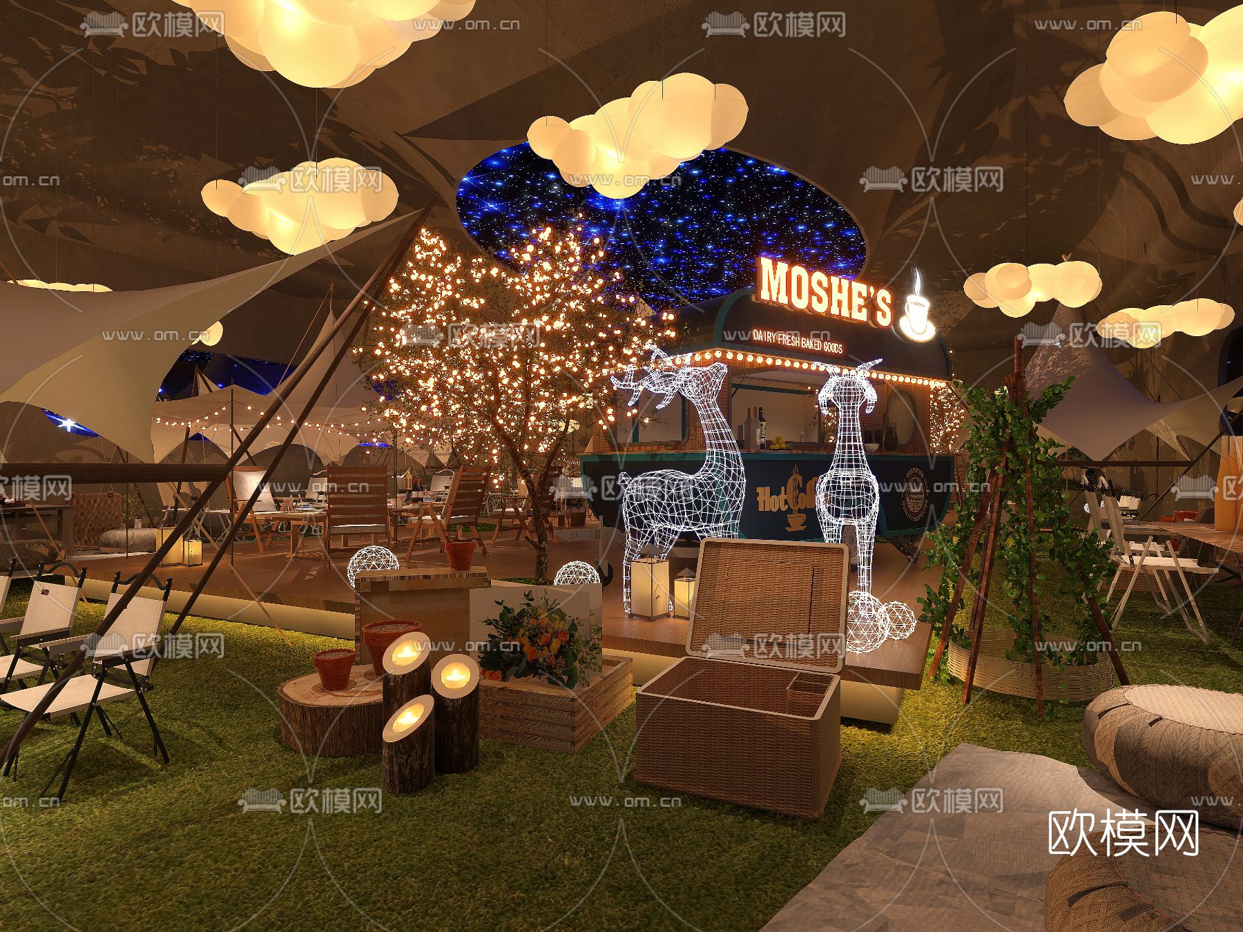 侘寂网红风露营主题餐厅3d模型下载（渲染图3）