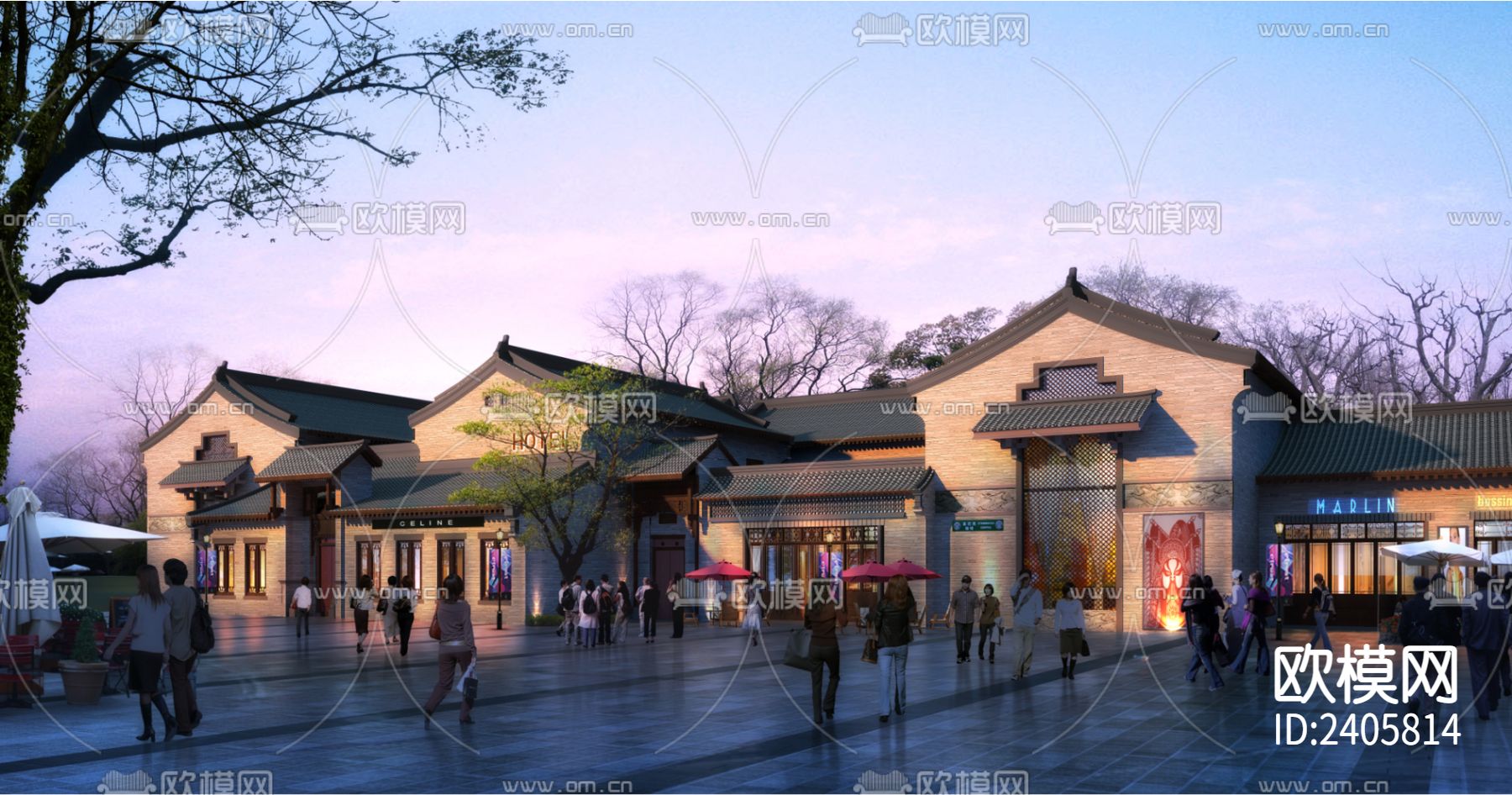 中式古建筑商业街设计cad施工图下载（渲染图3）