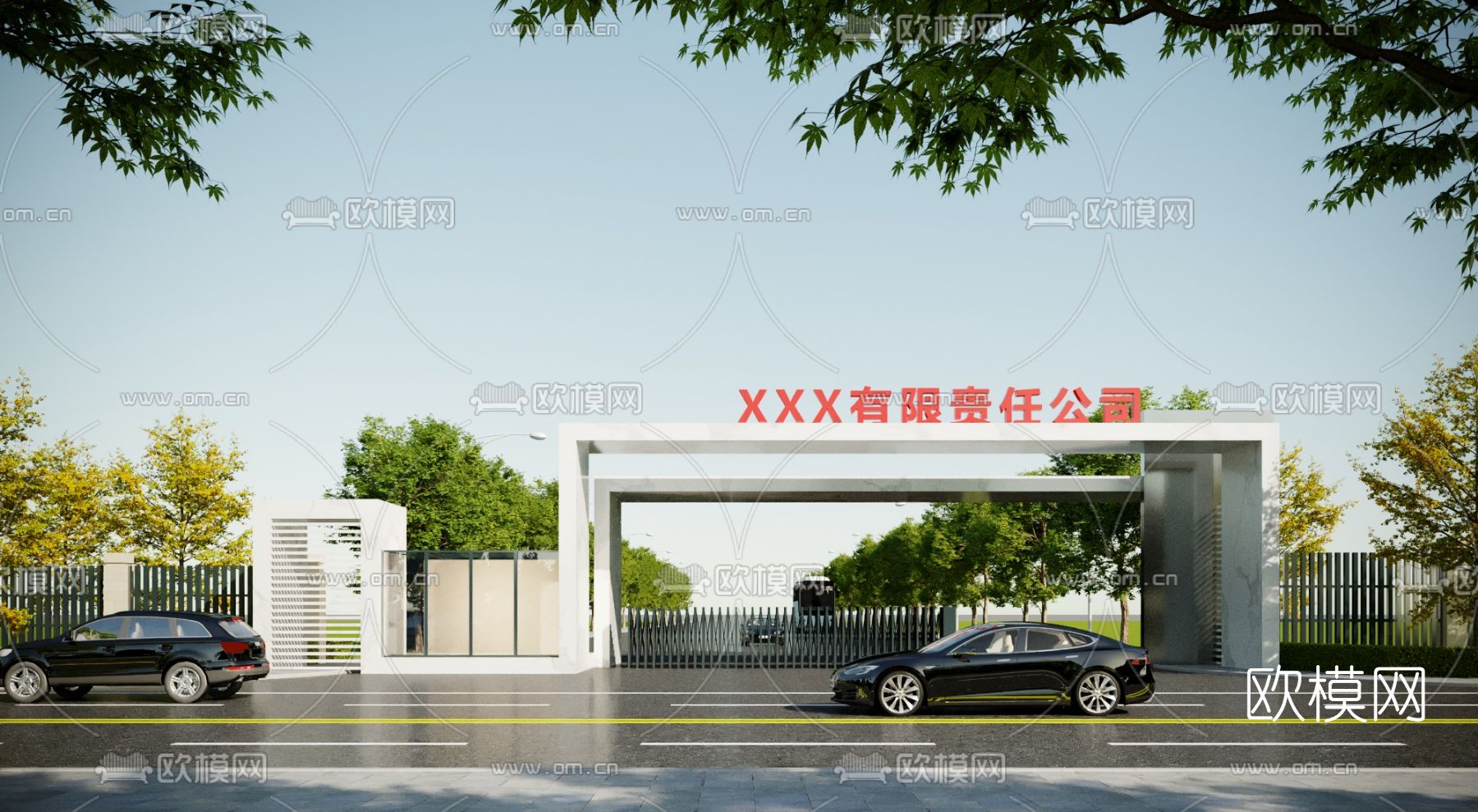 现代厂区大门门面门头3d模型下载