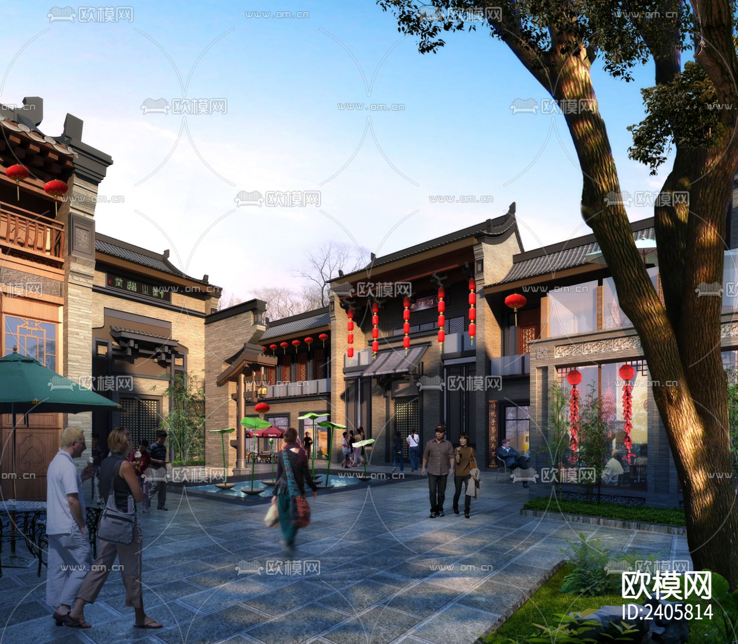 中式古建筑商业街设计cad施工图下载（渲染图4）