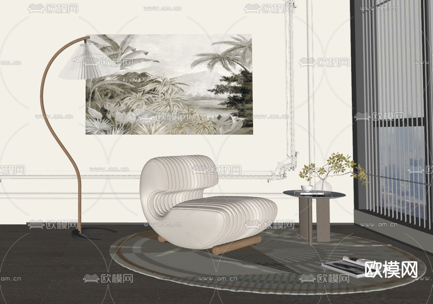 法式休闲沙发su模型下载（渲染图2）