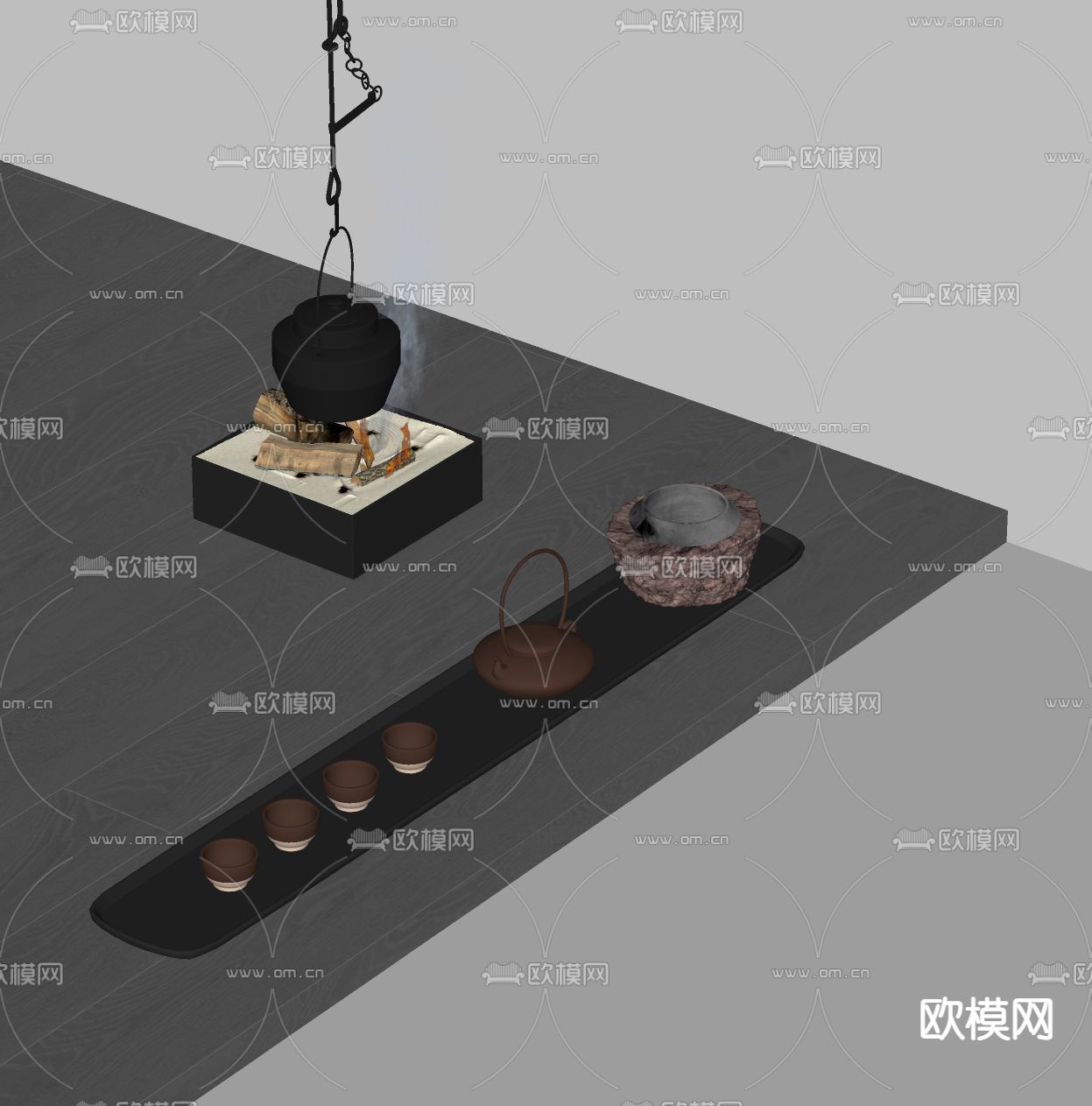 新中式茶具 茶壶su模型