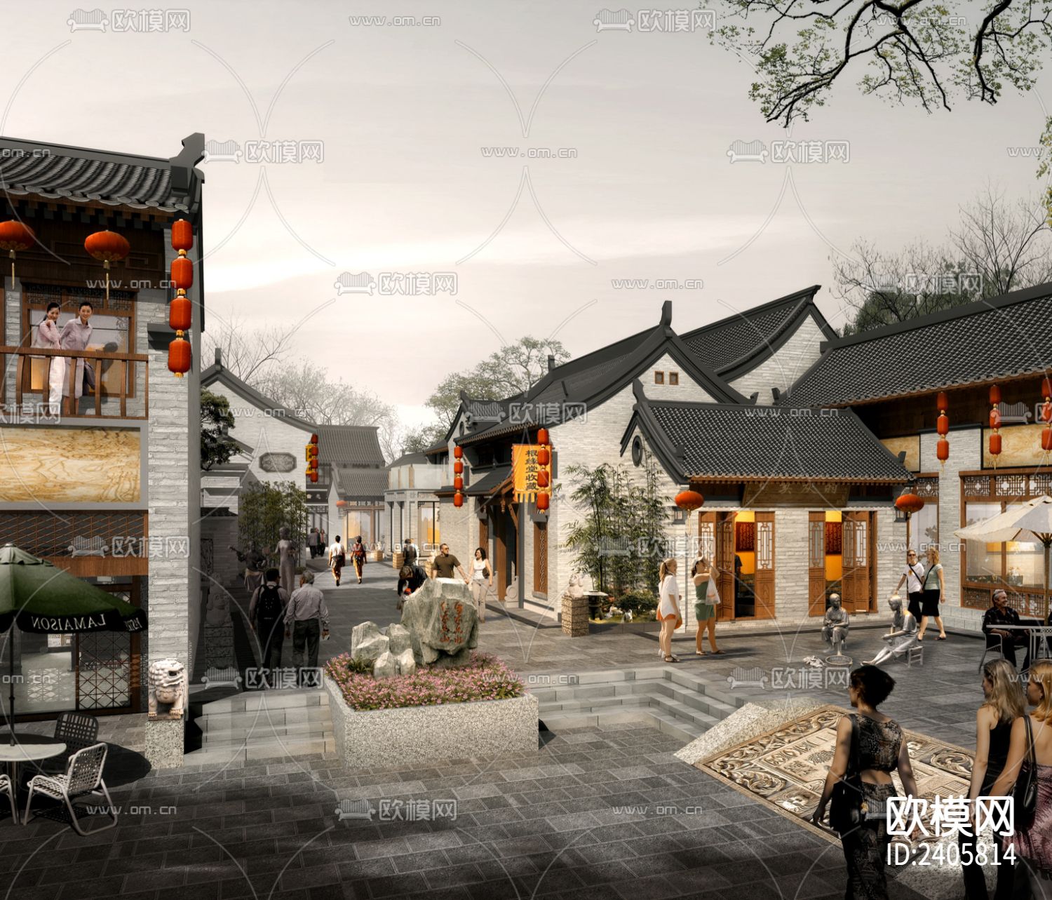 中式古建筑商业街设计cad施工图下载（渲染图2）