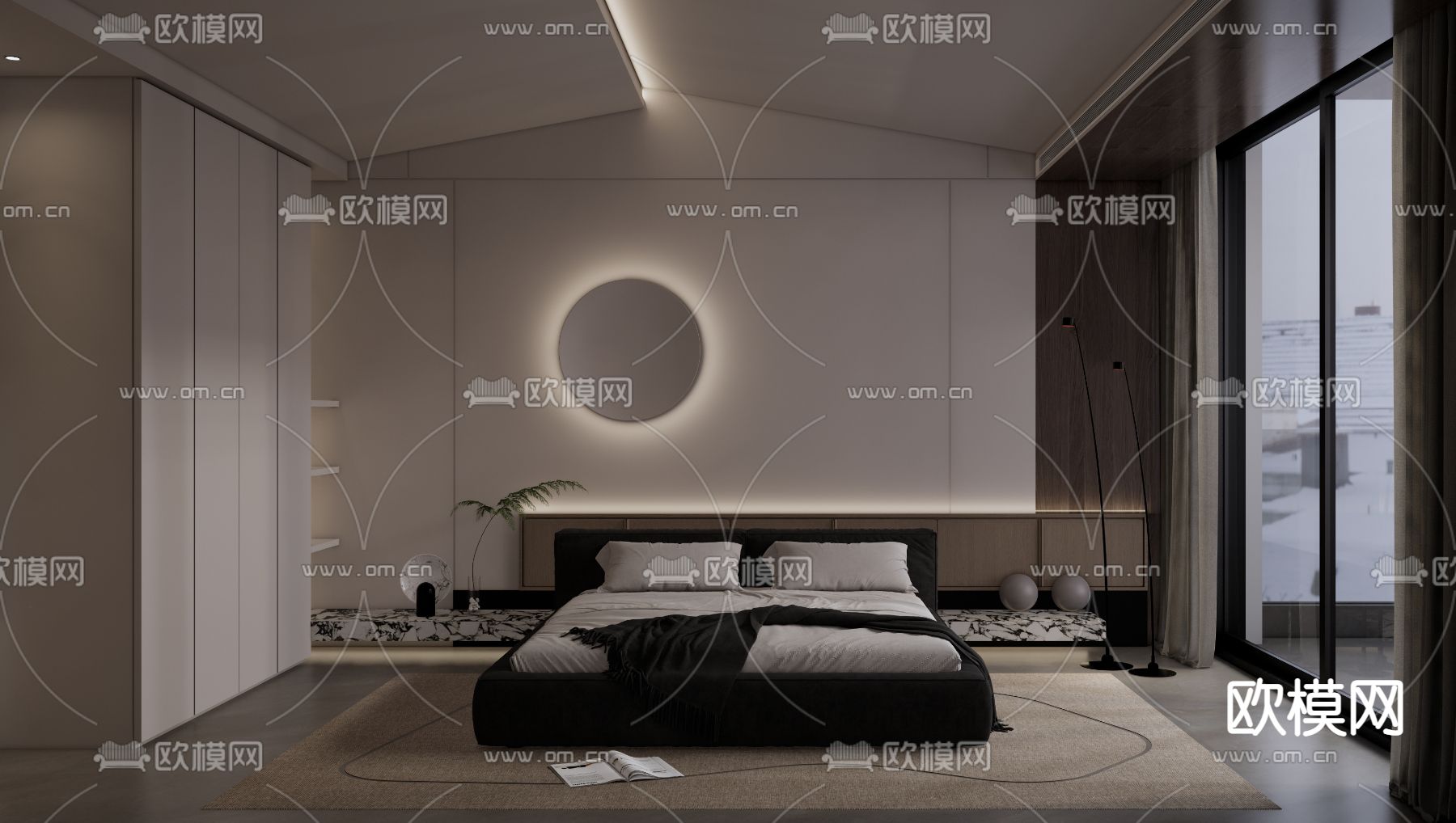 高级灰卧室 主人房su模型下载（渲染图1）