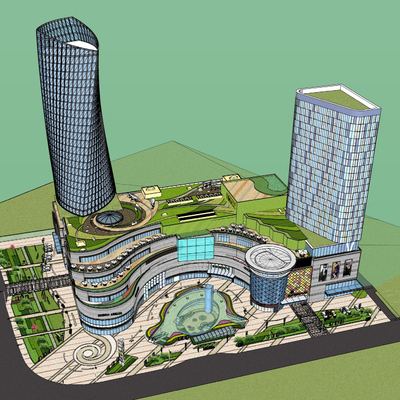  现代商业综合体鸟瞰su模型 