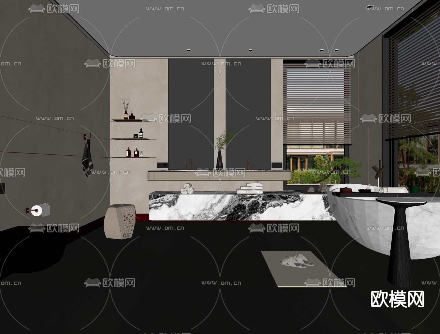 新中式卫生间 浴室su模型下载（渲染图2）