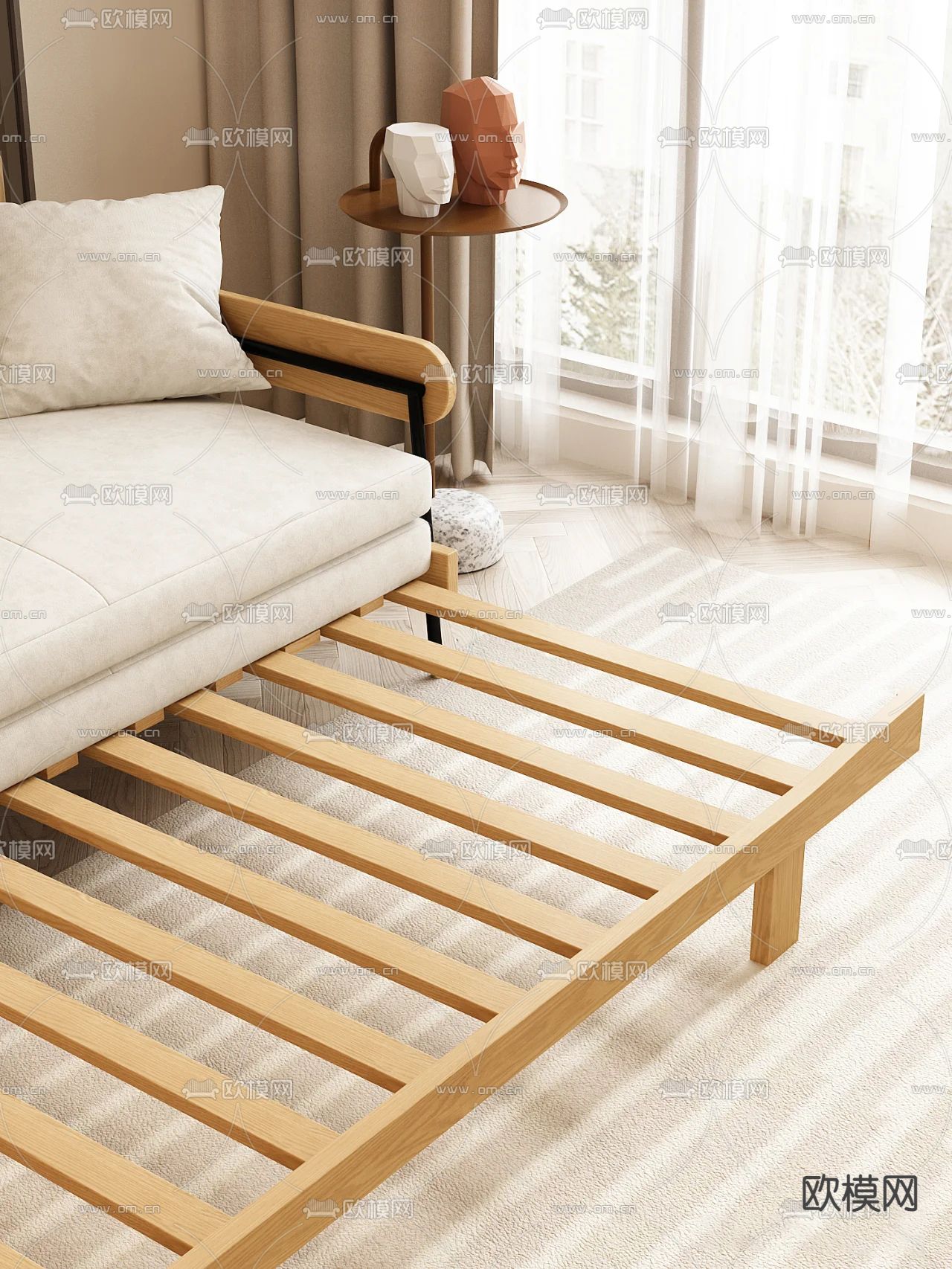 现代沙发床su模型下载（渲染图1）