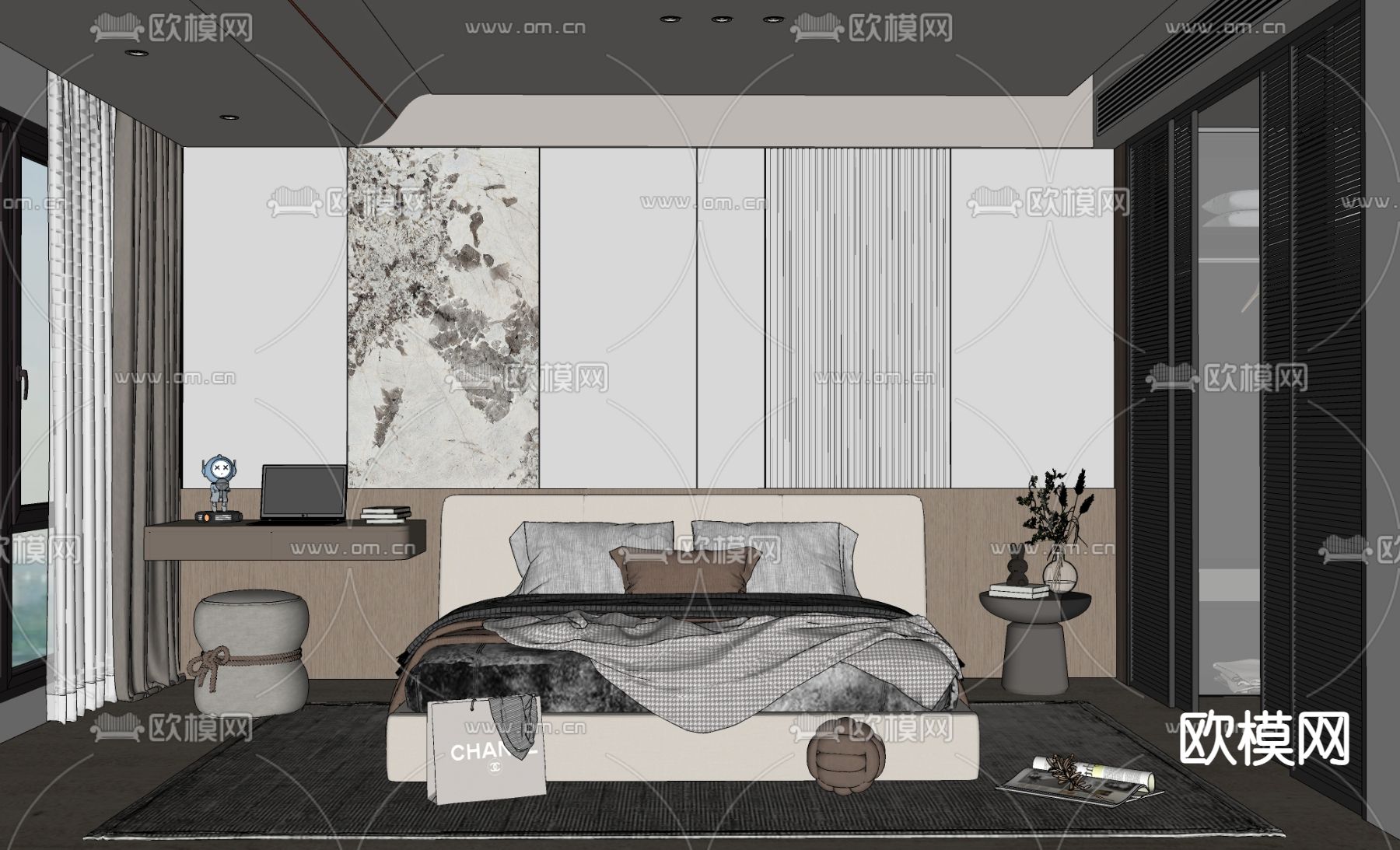 现代卧室 主人房su模型