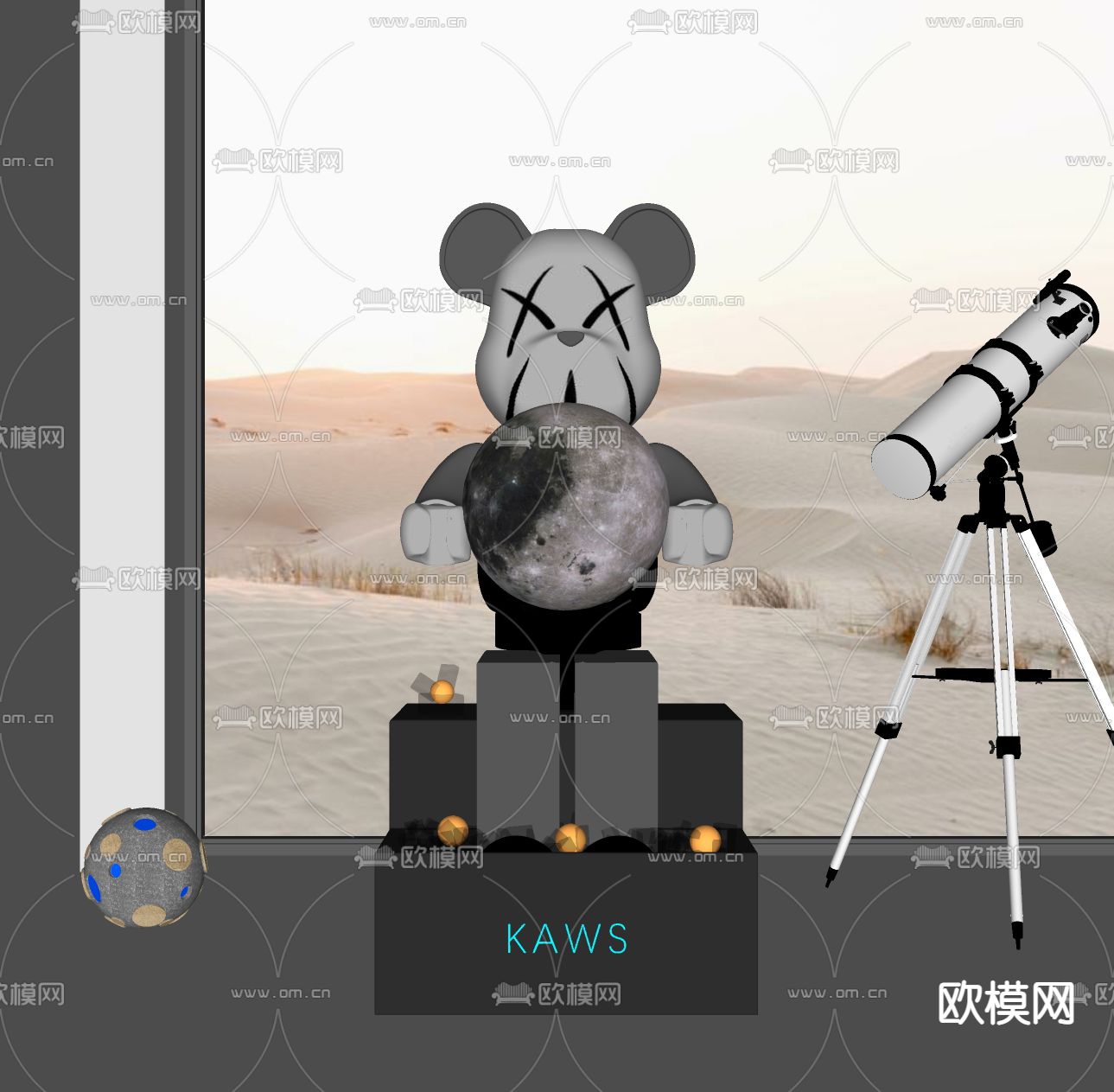现代KAWS暴力熊雕塑 月球星球su模型下载（渲染图2）