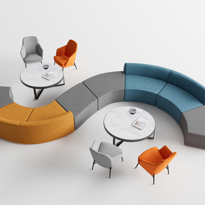  现代弧形办公沙发su模型 