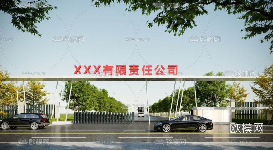 现代厂区大门门面门头3d模型下载