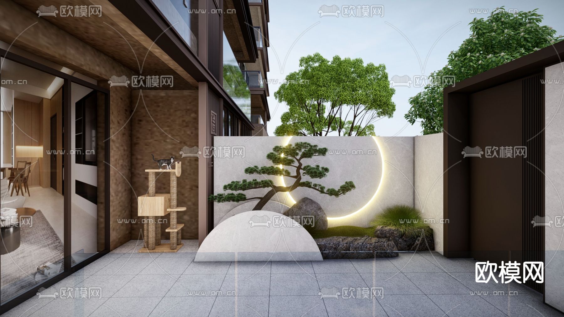 日式枯山水庭院花园su模型