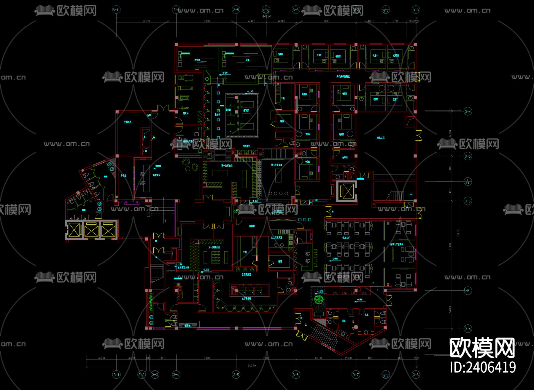 桑拿休闲会所设计cad施工图下载（渲染图1）