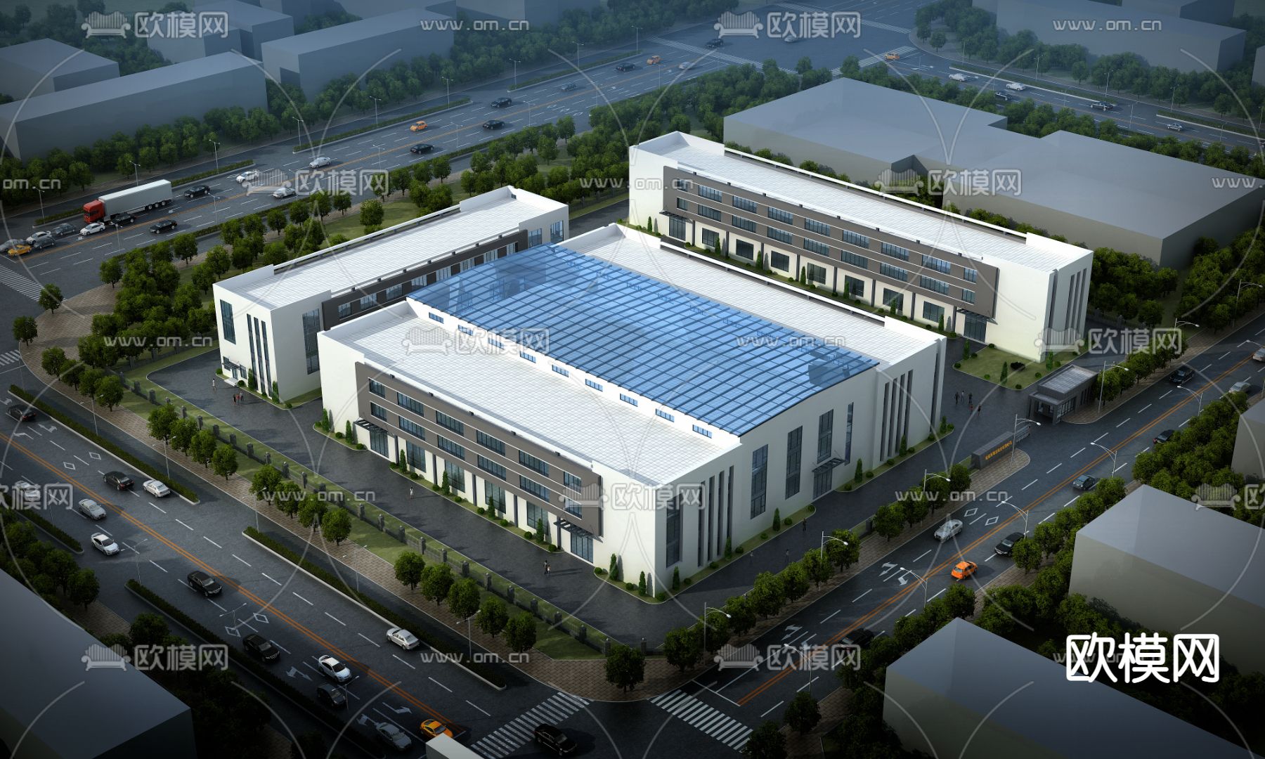 产业园建筑鸟瞰su模型下载（渲染图1）