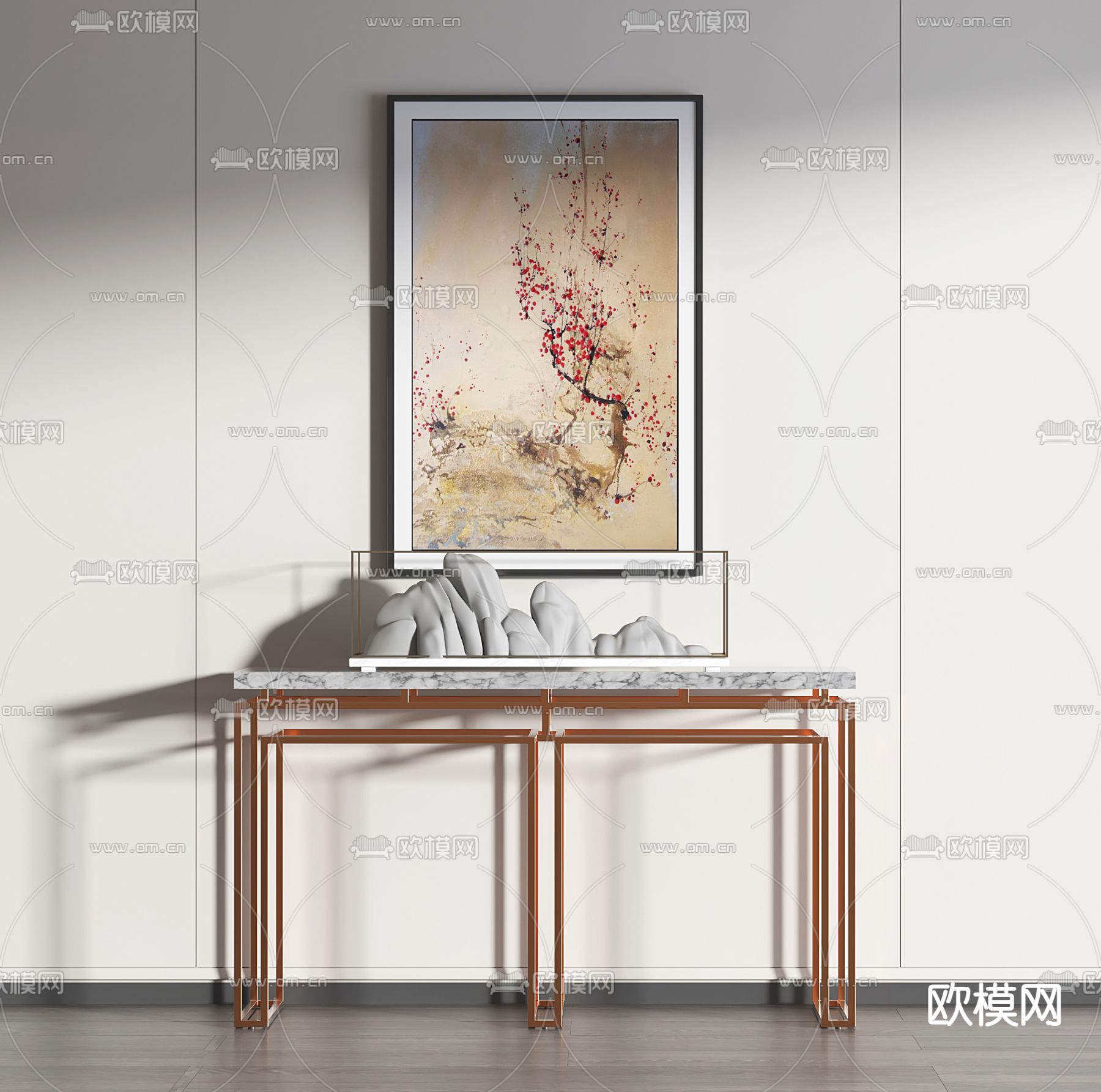 新中式端景台 条案3d模型下载