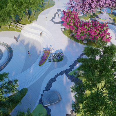  现代公园景观鸟瞰su模型 