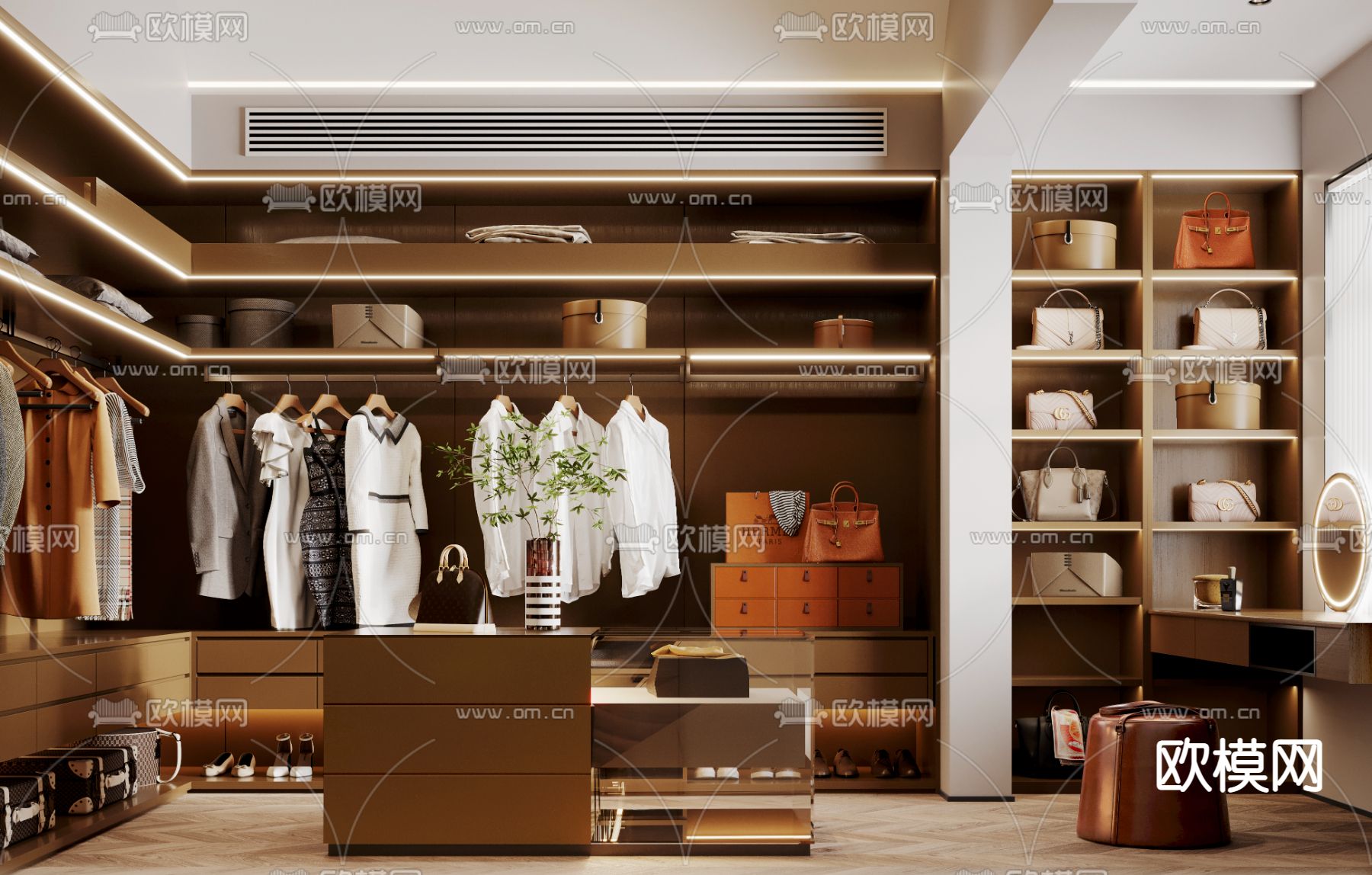 轻奢衣帽间3d模型下载（渲染图1）