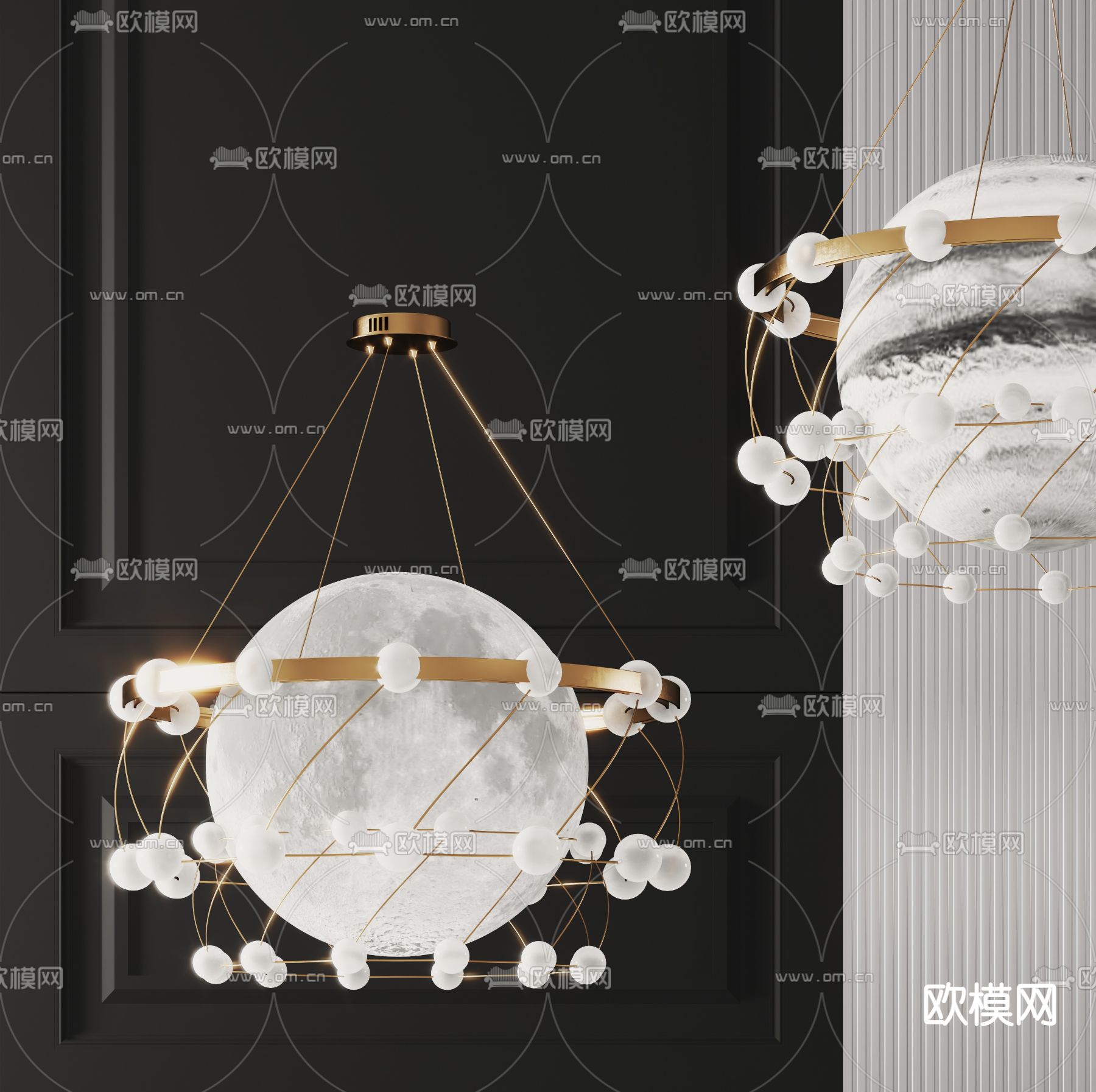 月球吊灯 星球吊灯3d模型下载_ID12233368_3dmax免费模型-欧模网