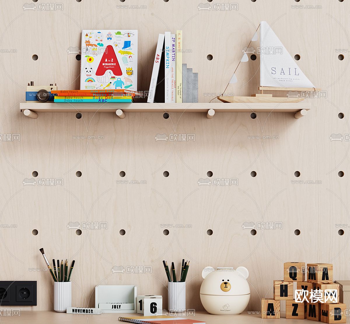 儿童书桌椅 洞洞板3d模型下载（渲染图3）