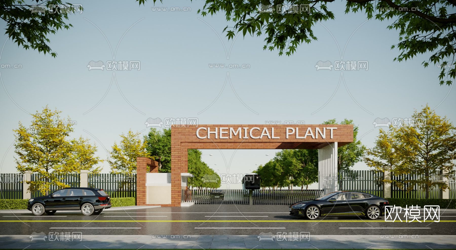 现代厂区入口门头门面3d模型下载