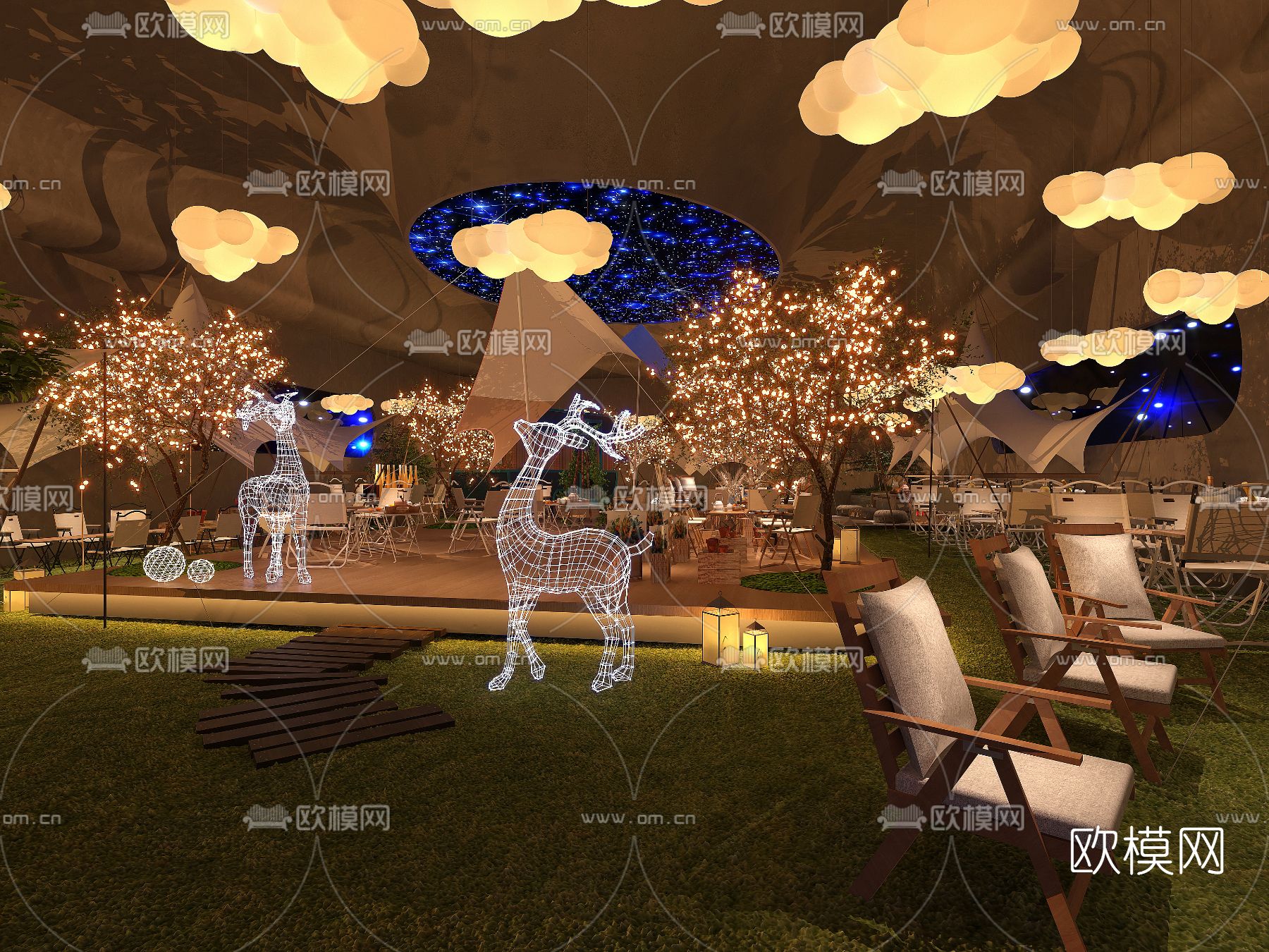 侘寂网红风露营主题餐厅3d模型下载（渲染图1）