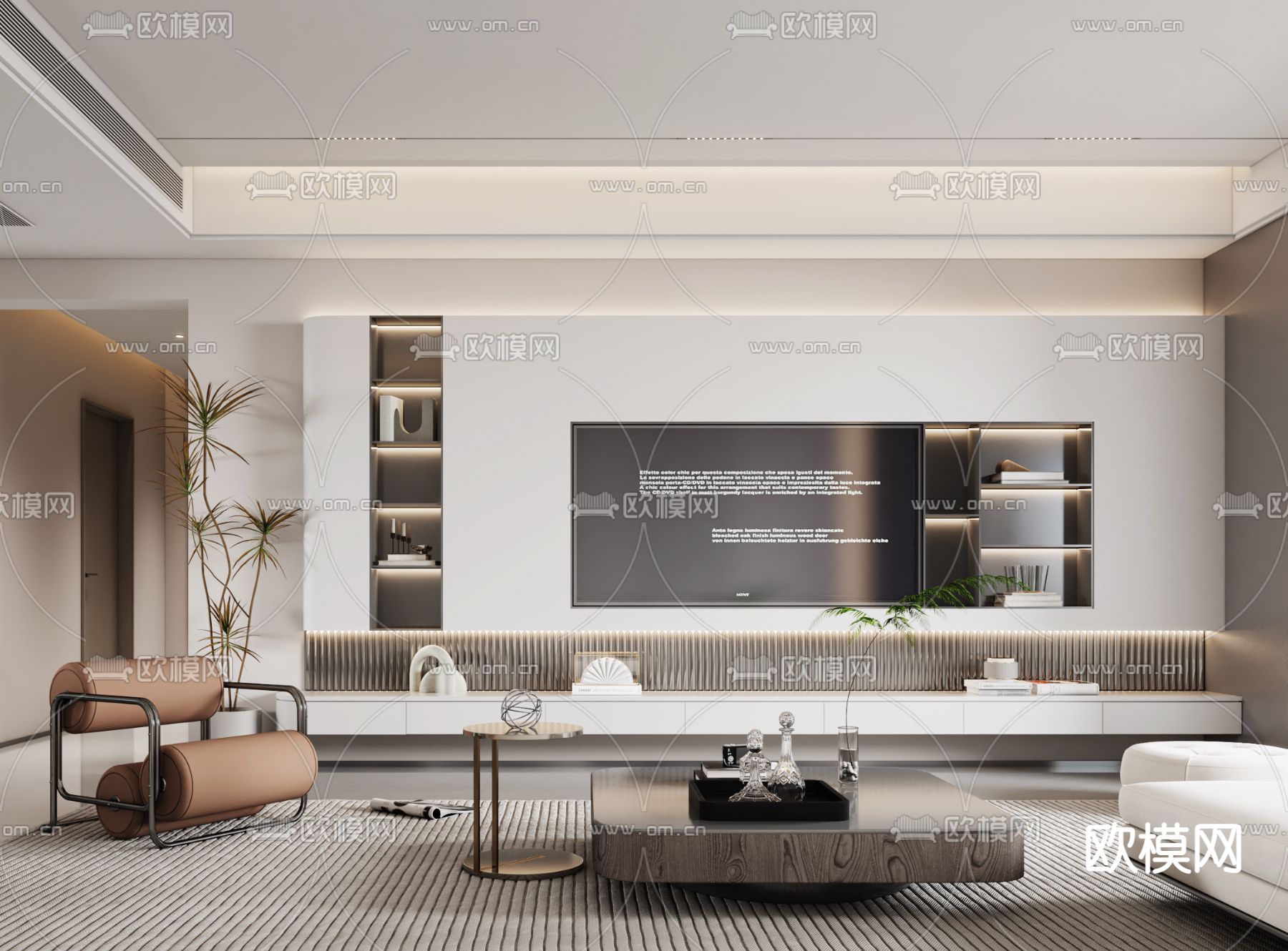 现代客厅餐厅3d模型下载（渲染图3）