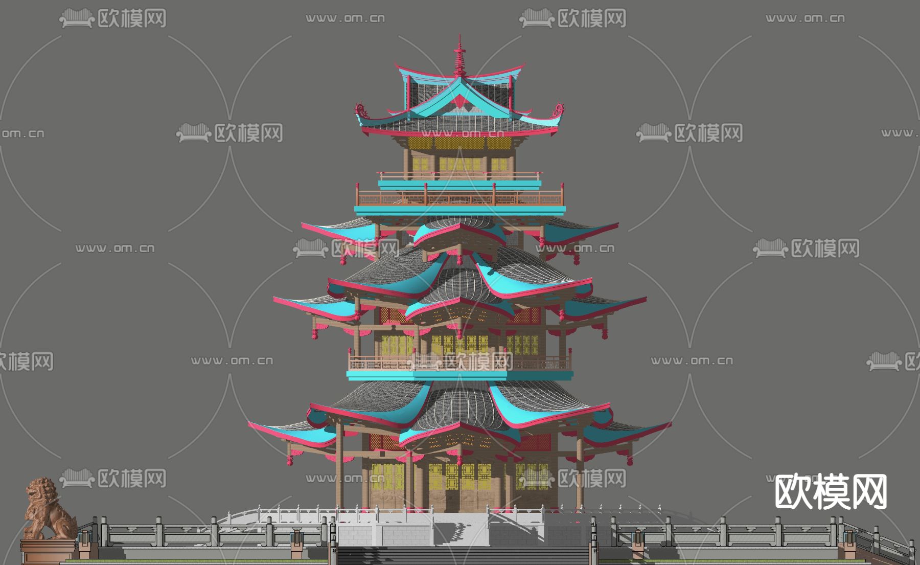 中式古建塔楼su模型下载（渲染图5）