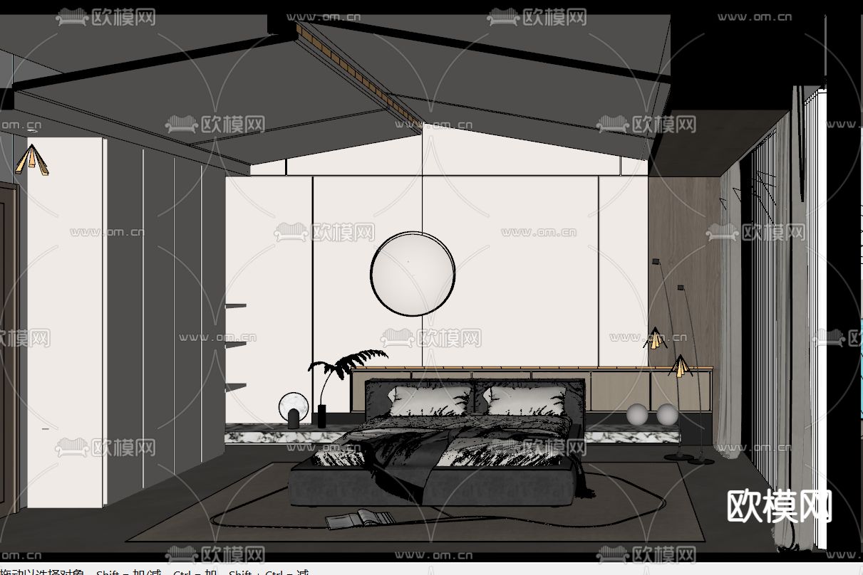 高级灰卧室 主人房su模型下载（渲染图2）