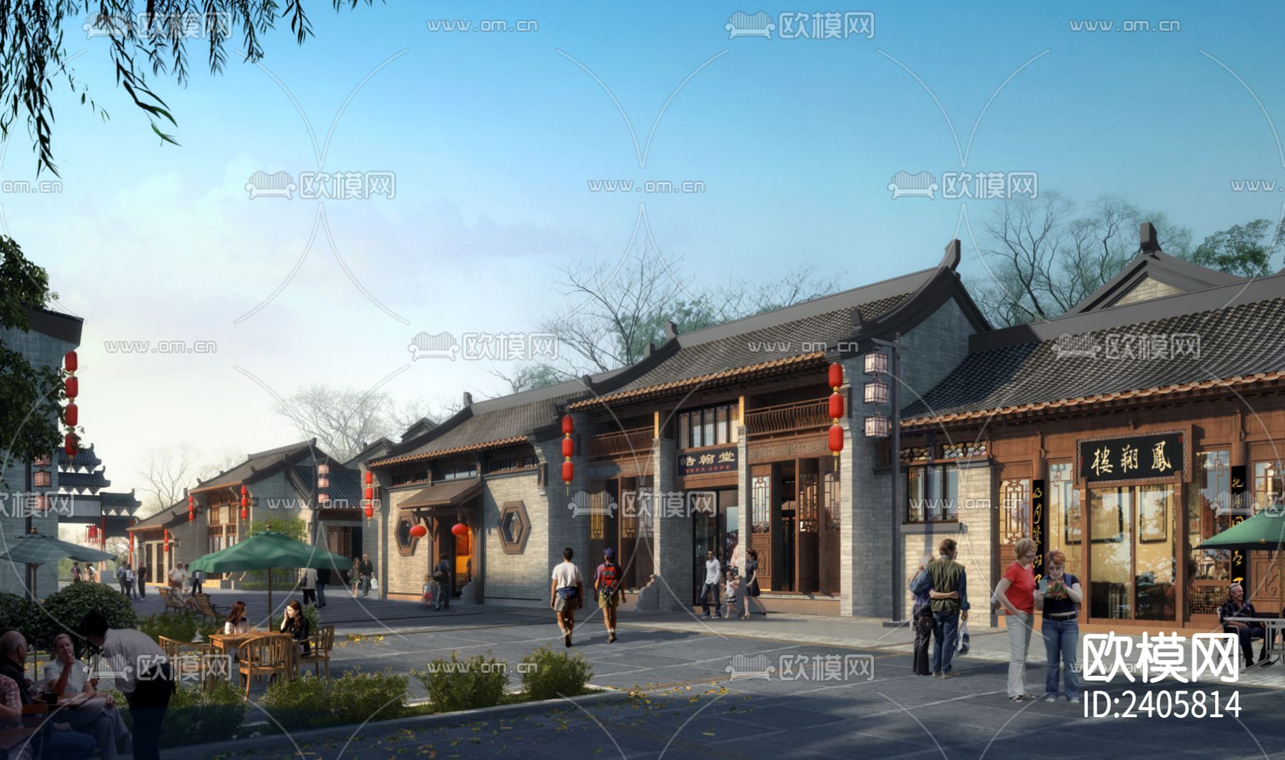 中式古建筑商业街设计cad施工图下载（渲染图7）