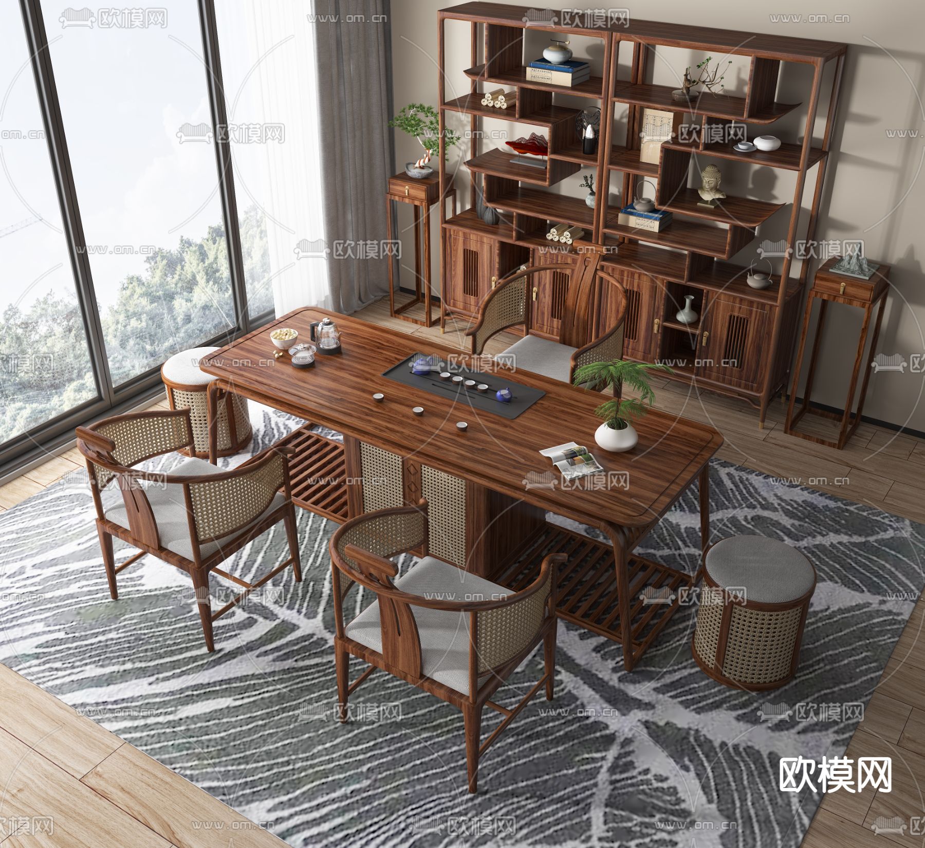 新中式茶桌椅3d模型