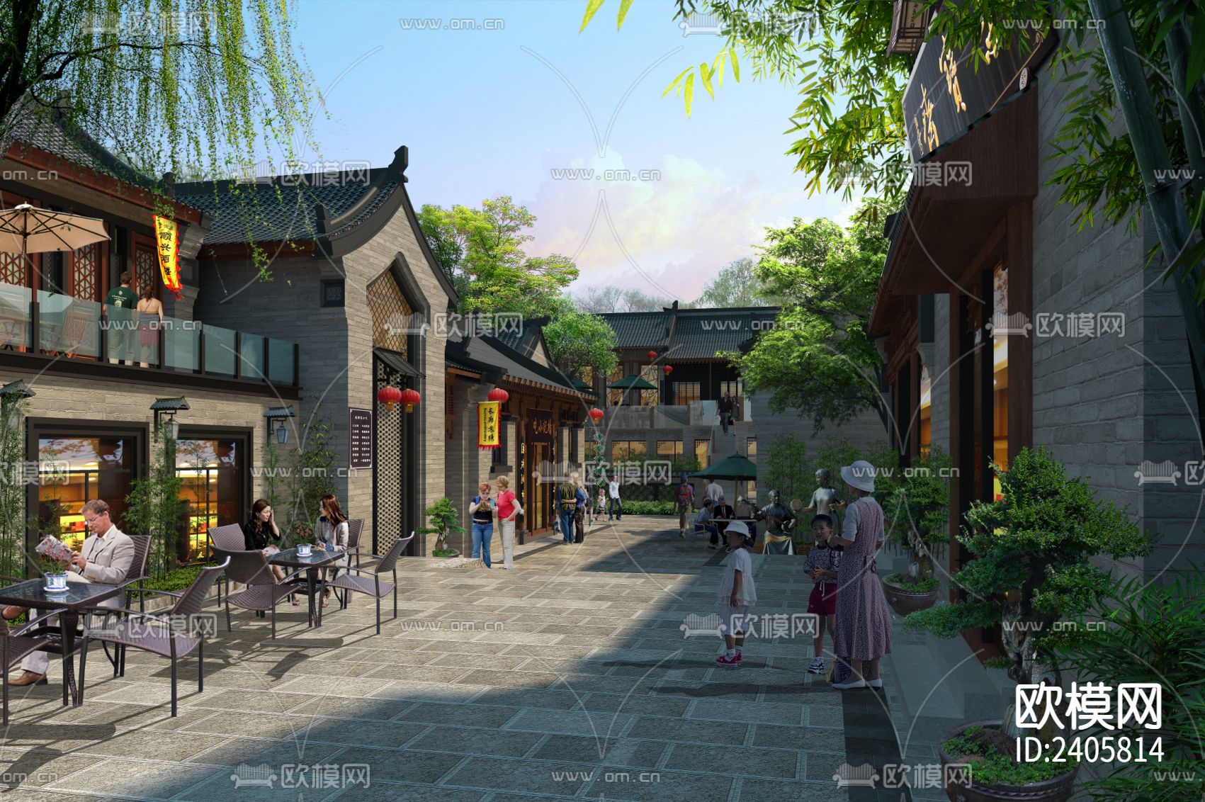 中式古建筑商业街设计cad施工图下载（渲染图5）