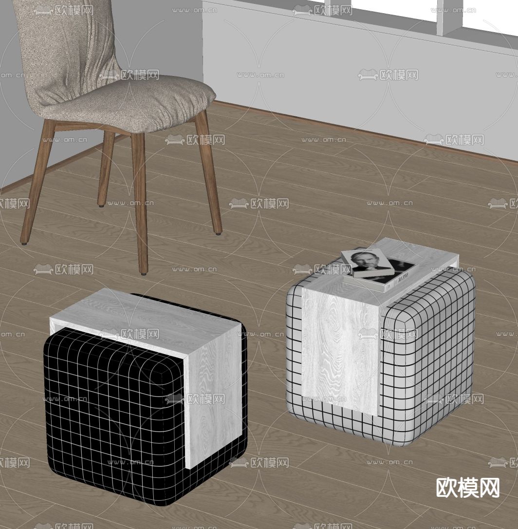 北欧风凳子 沙发凳su模型