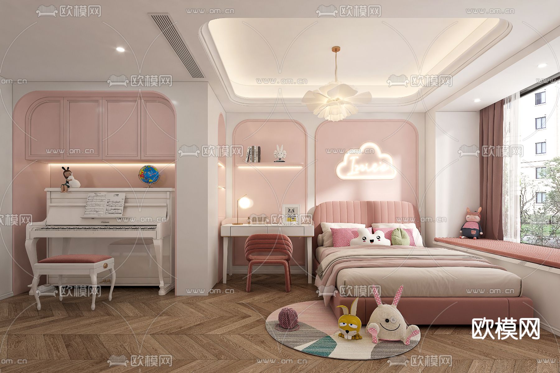 现代卧室 女孩房3d模型下载_ID12232930_3dmax免费模型-欧模网