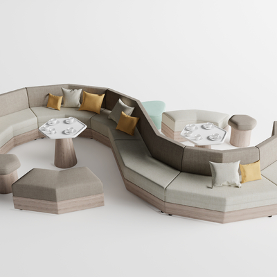  现代弧形办公沙发su模型 