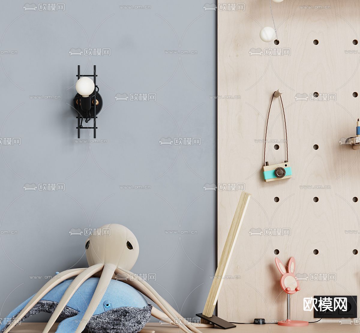 儿童书桌椅 洞洞板3d模型下载（渲染图4）