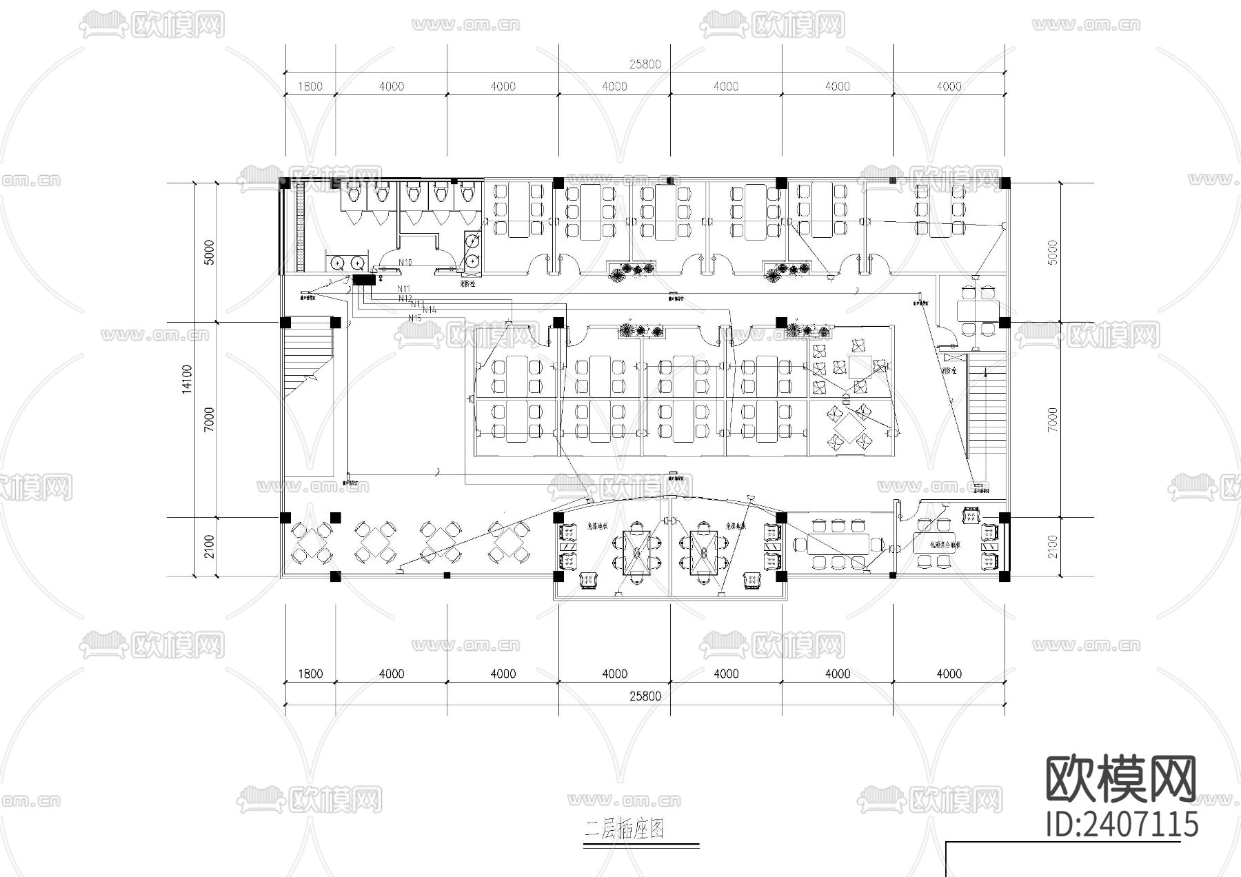 二层某咖啡厅装修设计cad施工图下载（渲染图1）
