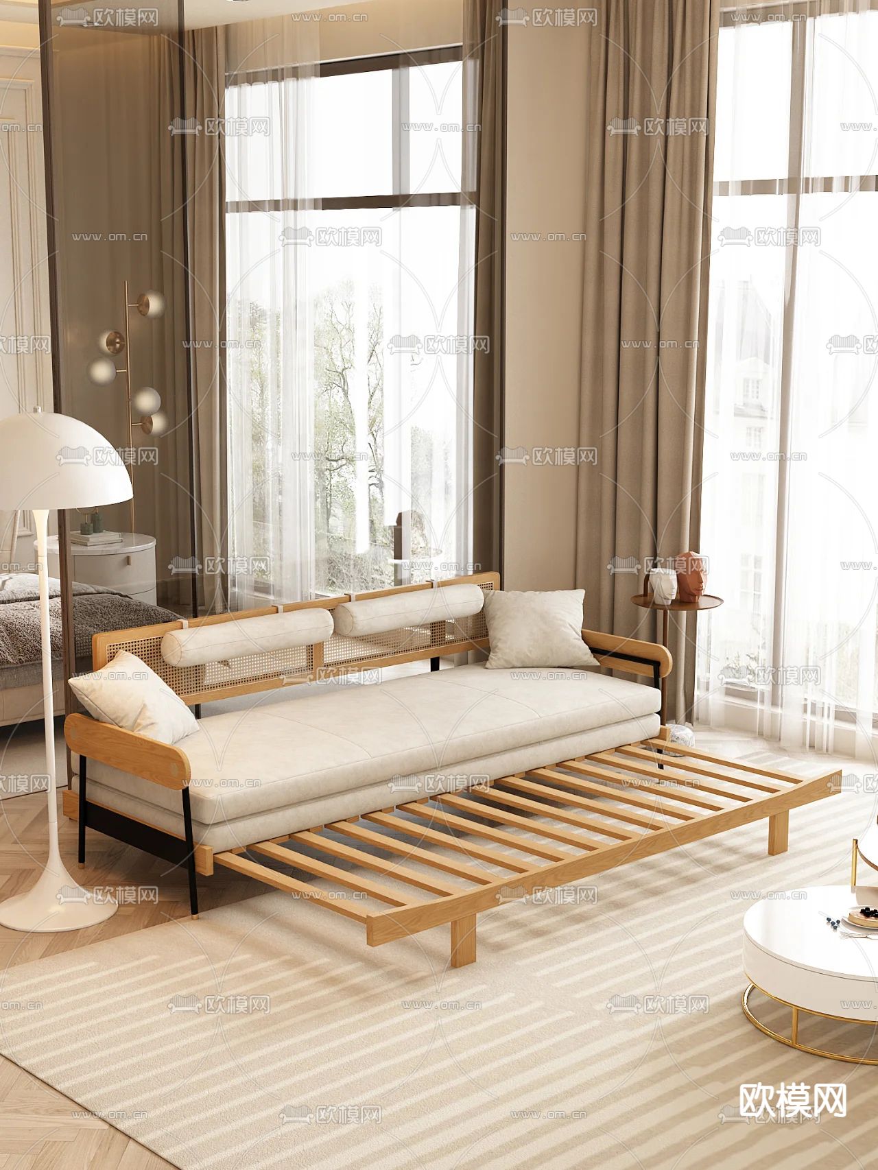 现代沙发床su模型下载（渲染图2）
