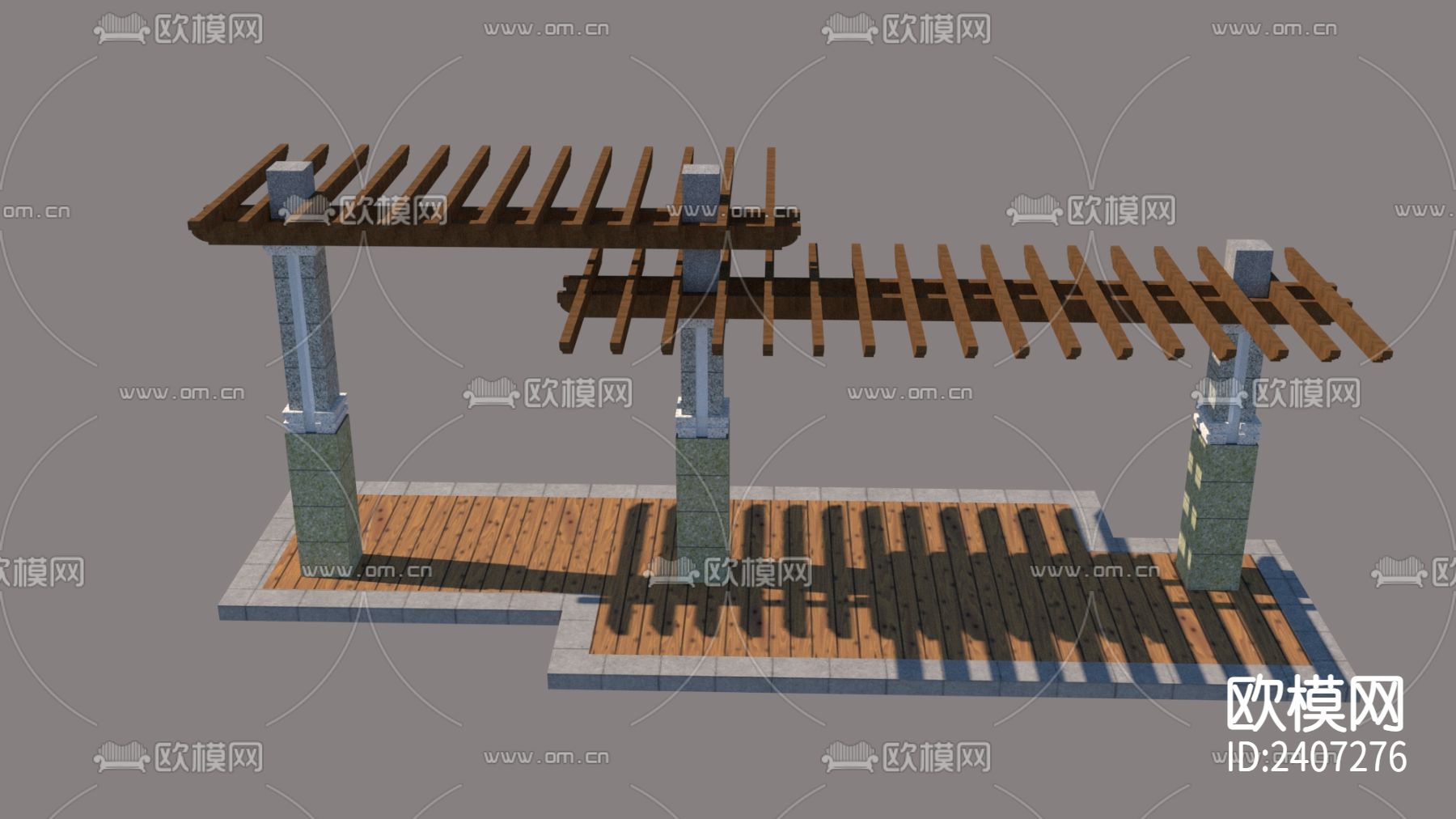 高低廊架设计cad施工图下载（渲染图2）
