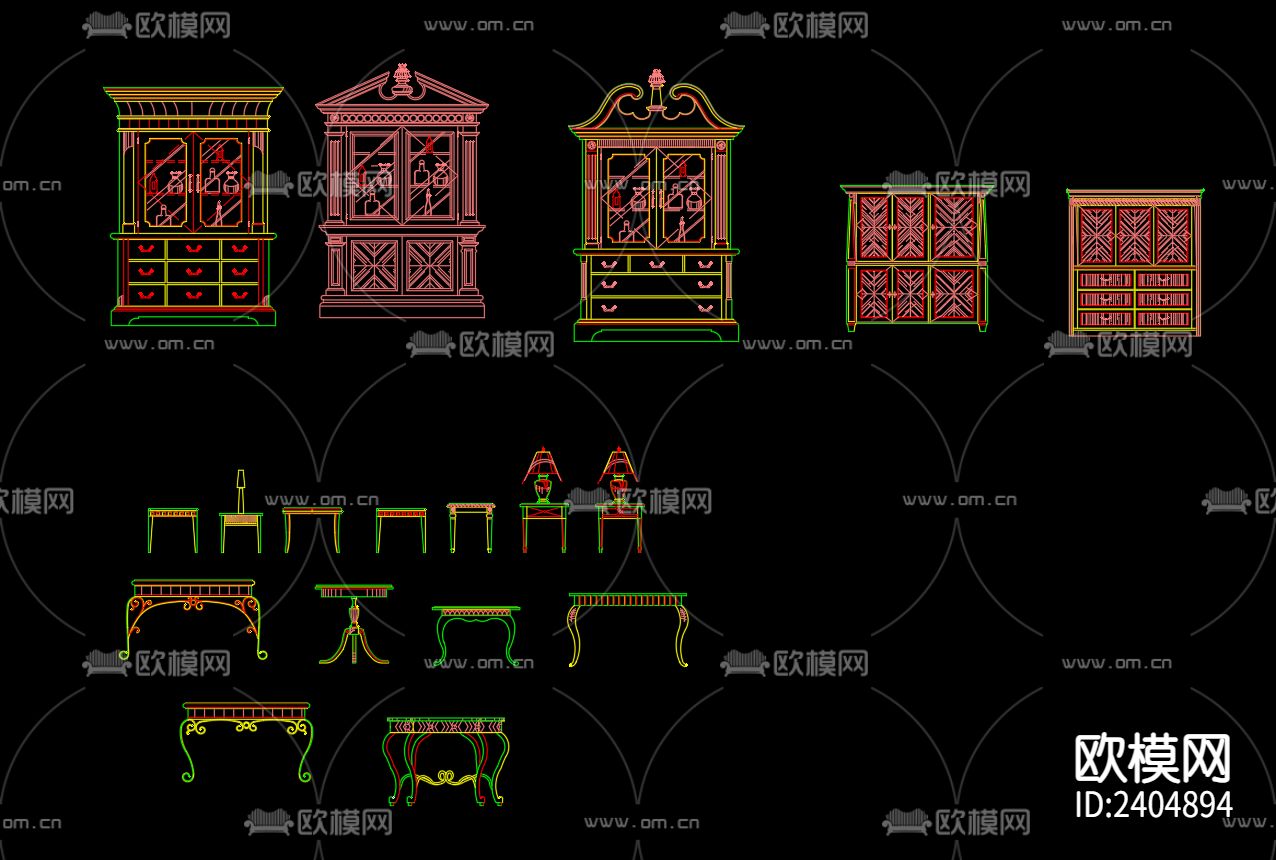 欧式茶几矮柜CAD施工图下载