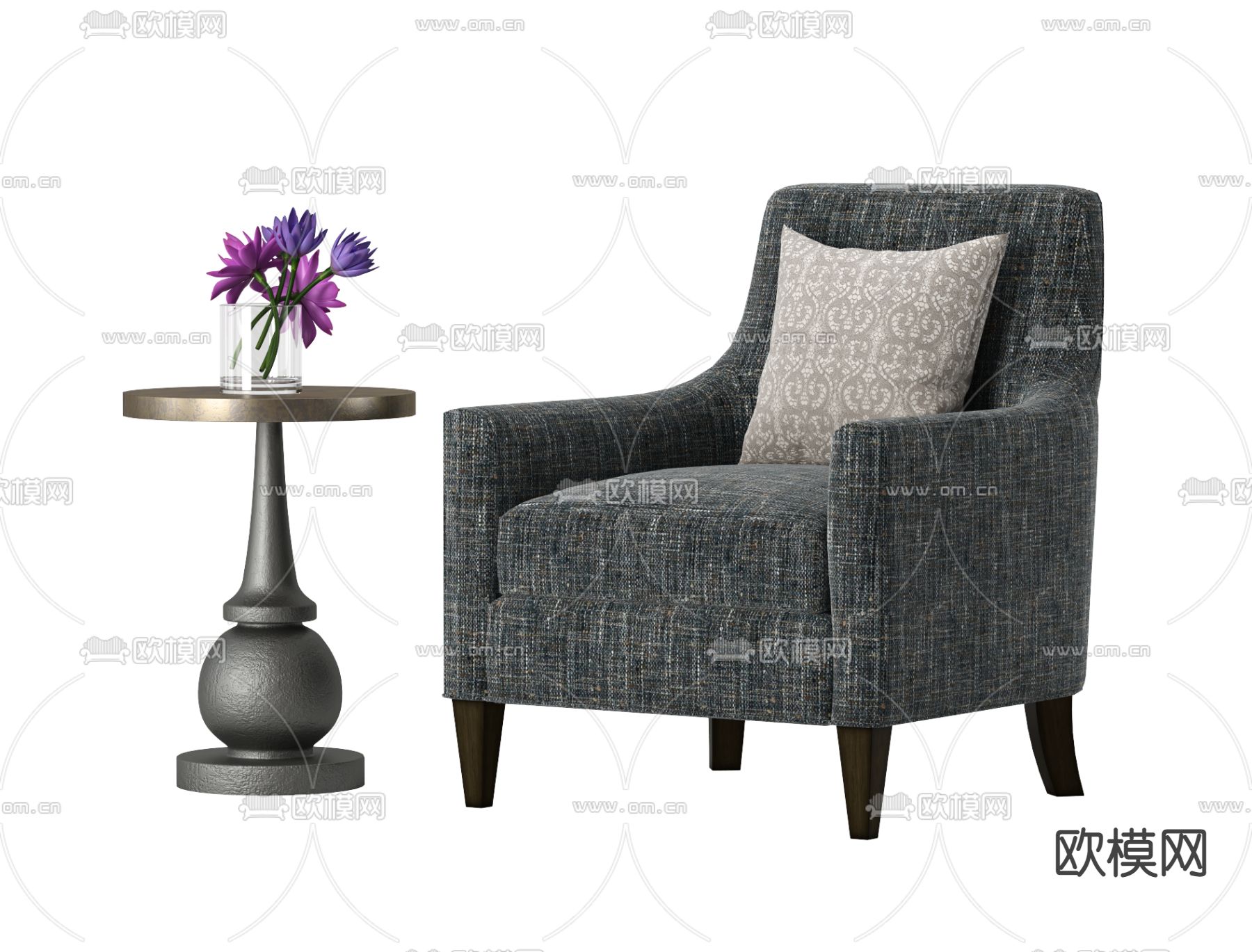 美式单人沙发3d模型下载