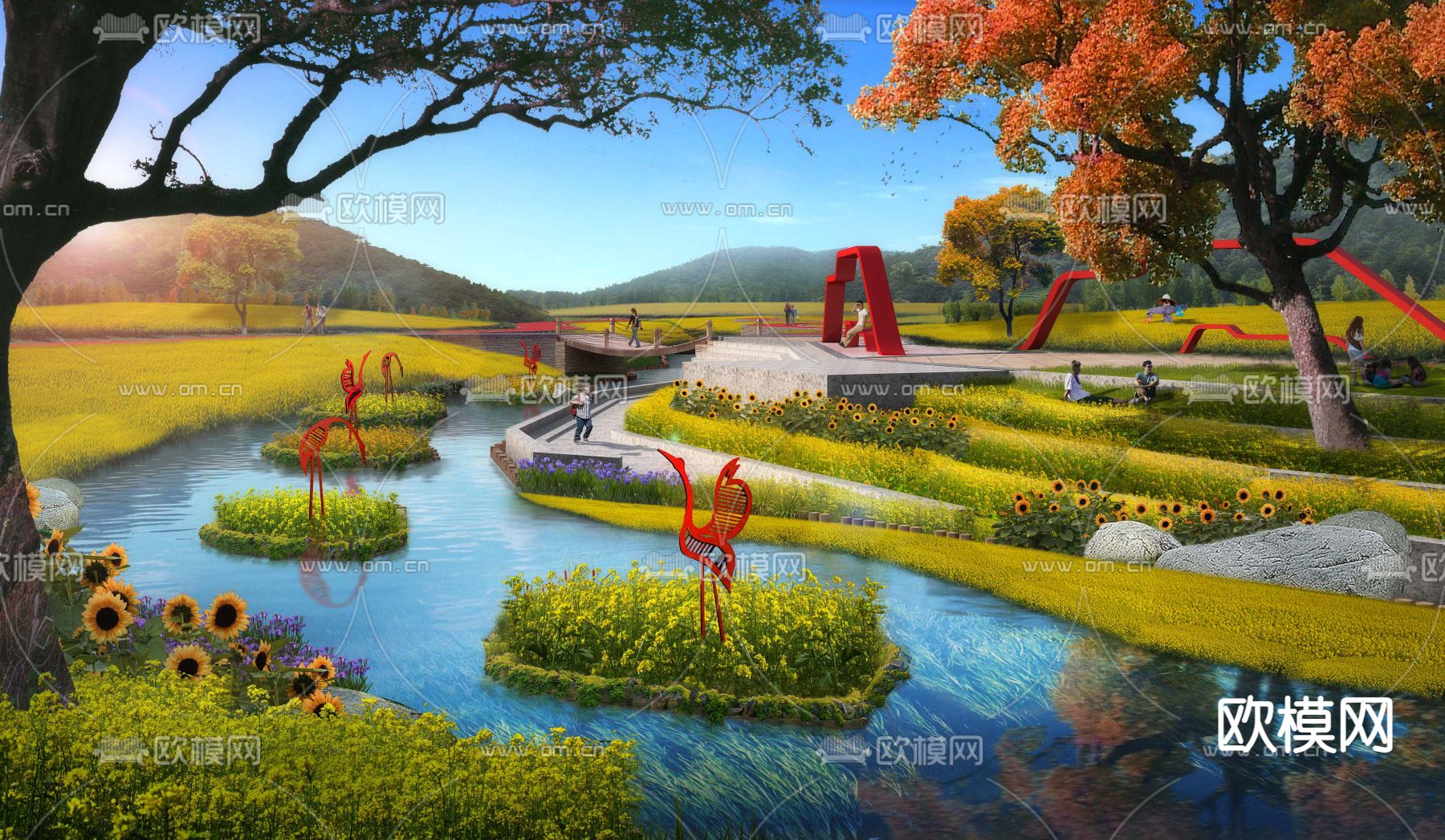 油菜花美丽乡村psd下载