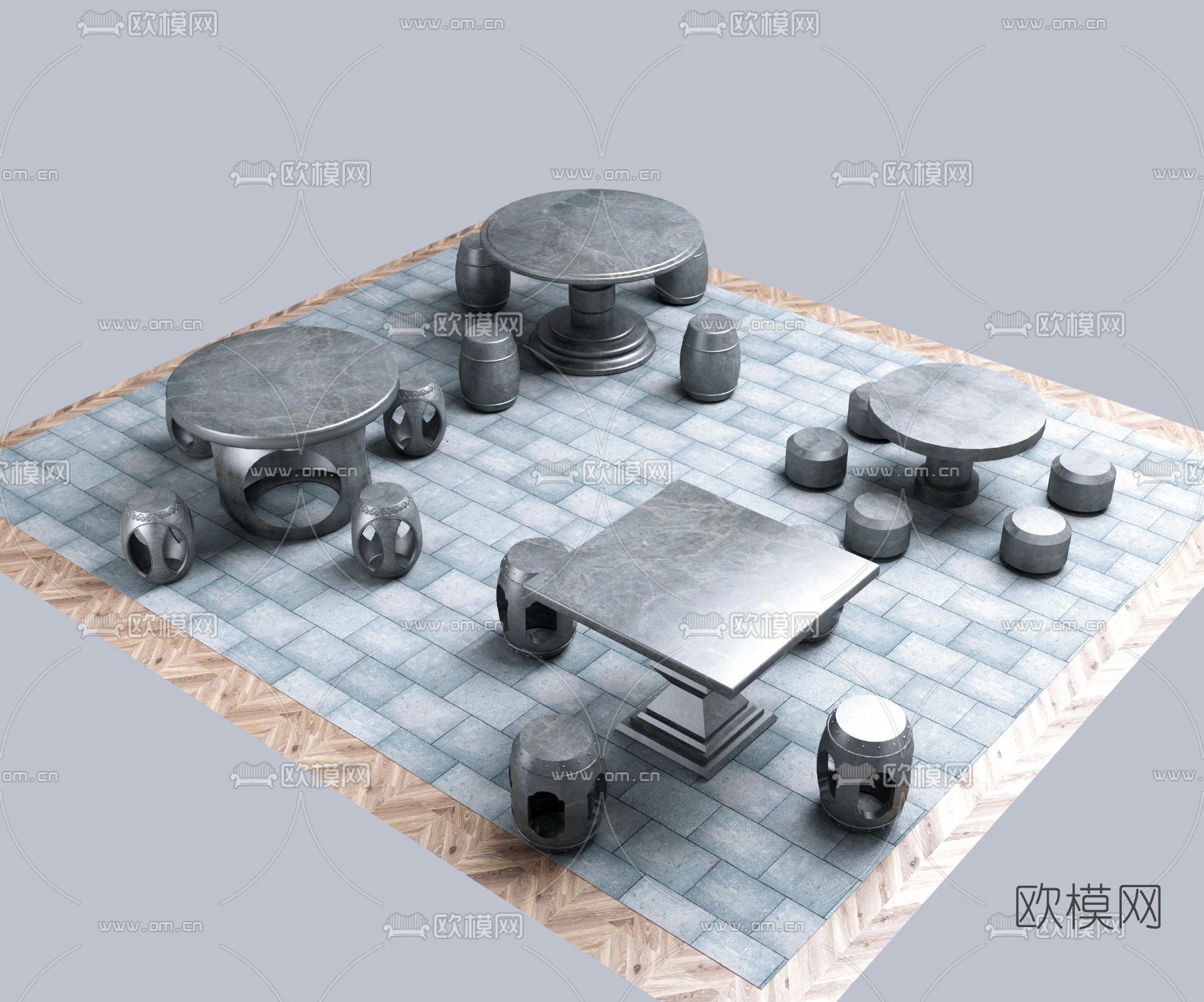 中式户外休闲桌椅3d模型下载