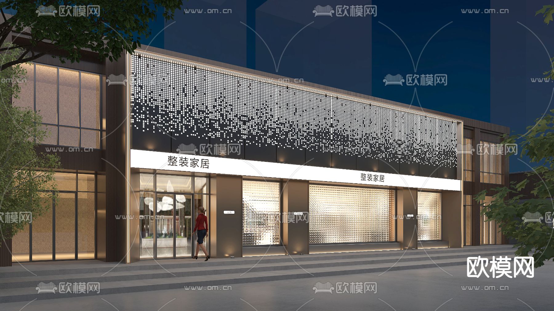 现代店铺门头su模型下载（渲染图1）