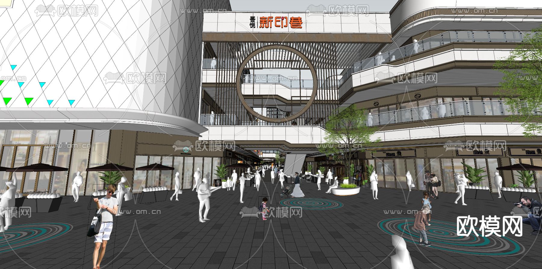 现代商业街入口su模型下载（渲染图7）