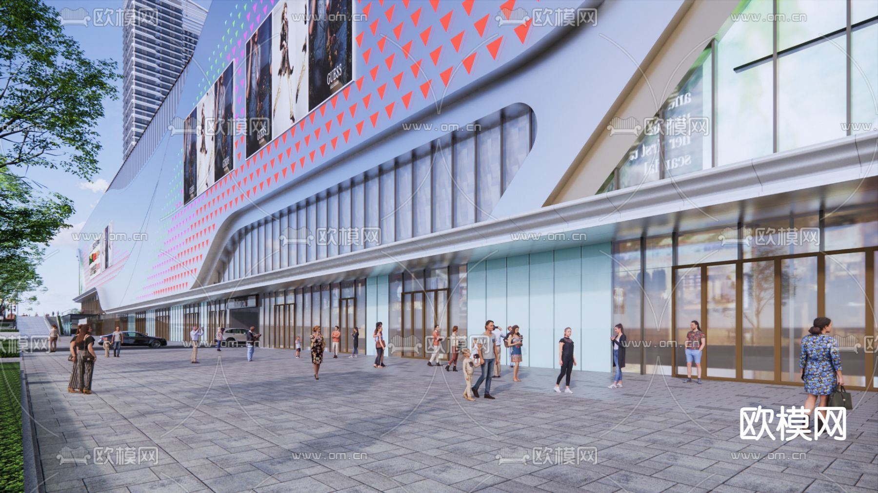 现代商业街入口su模型下载（渲染图2）