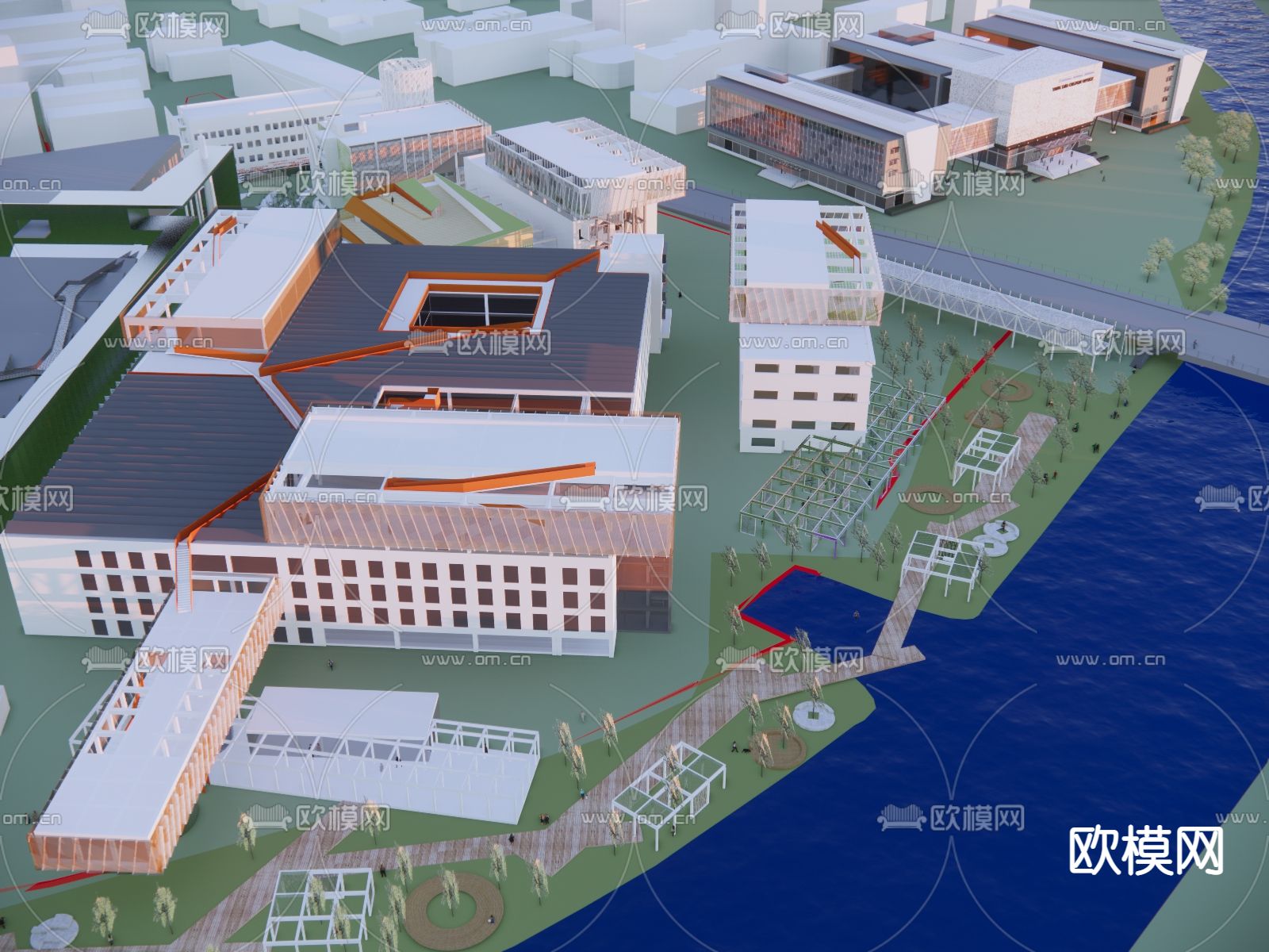 现代产业园 建筑外观su模型下载（渲染图3）