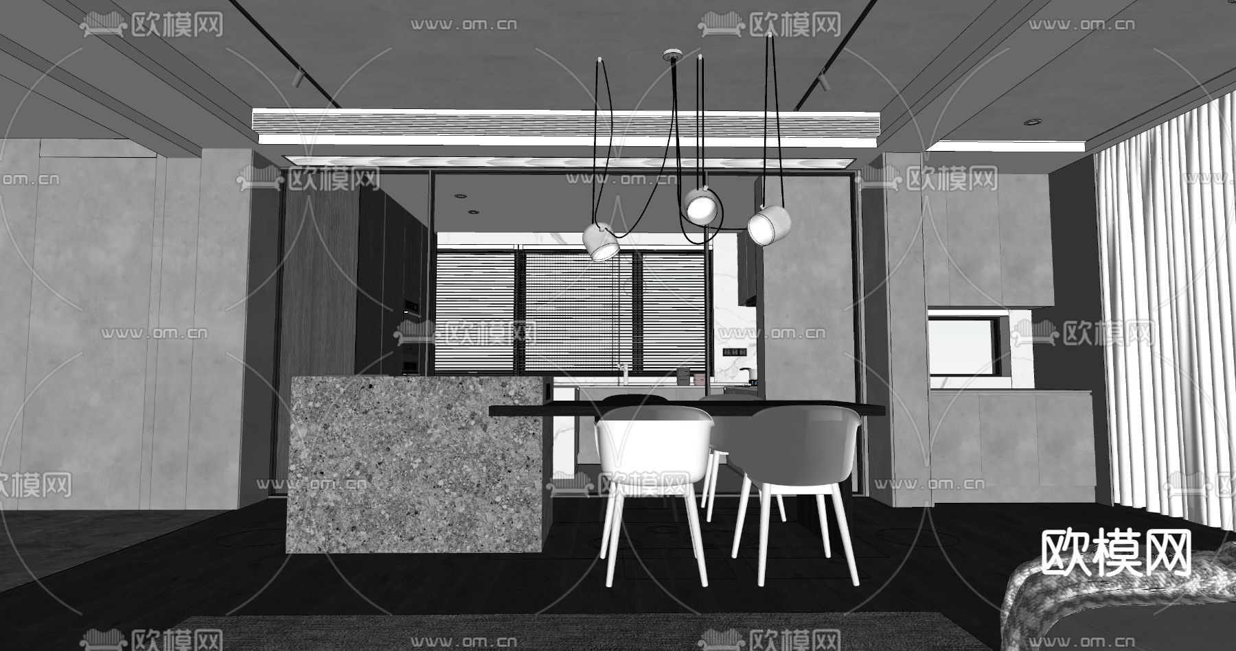黑白公寓su模型下载（渲染图8）