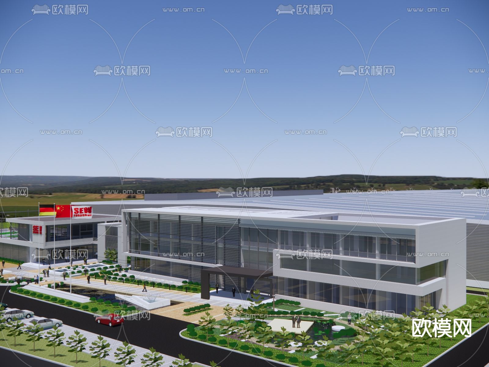 现代办公产业园鸟瞰su模型下载（渲染图2）