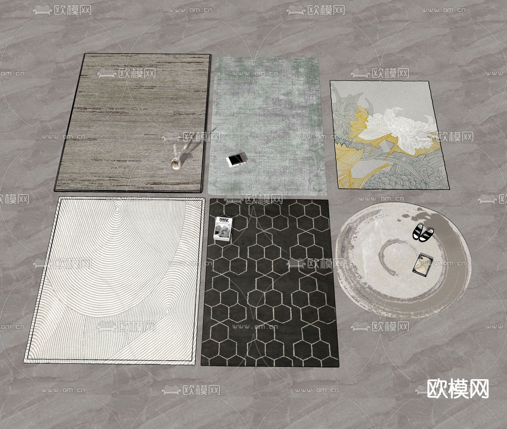 现代花纹地毯su模型下载（渲染图1）