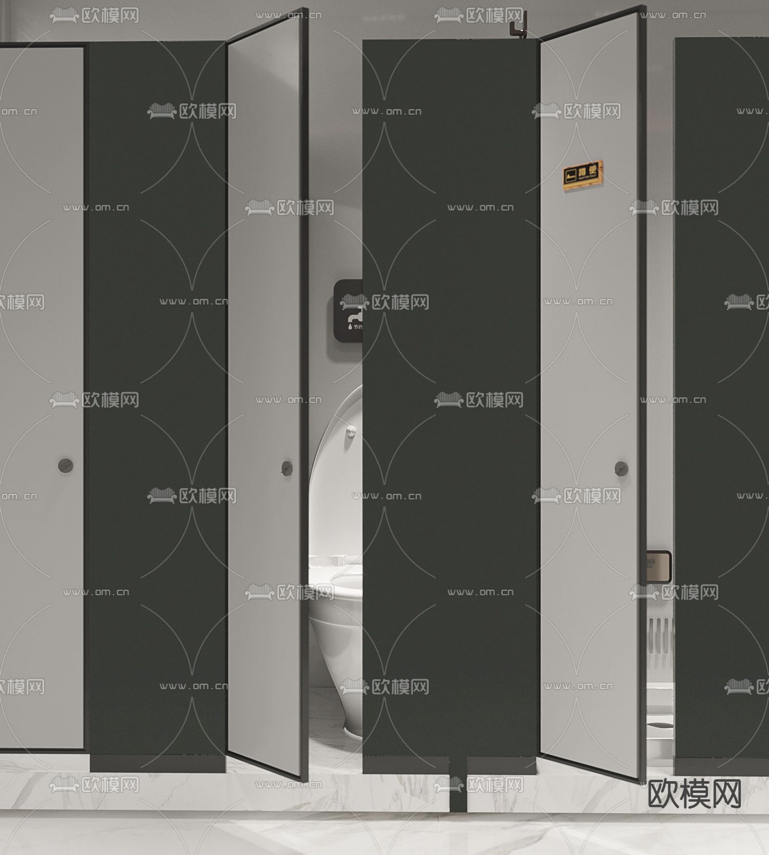 现代公共卫生间免费3d模型下载（渲染图1）